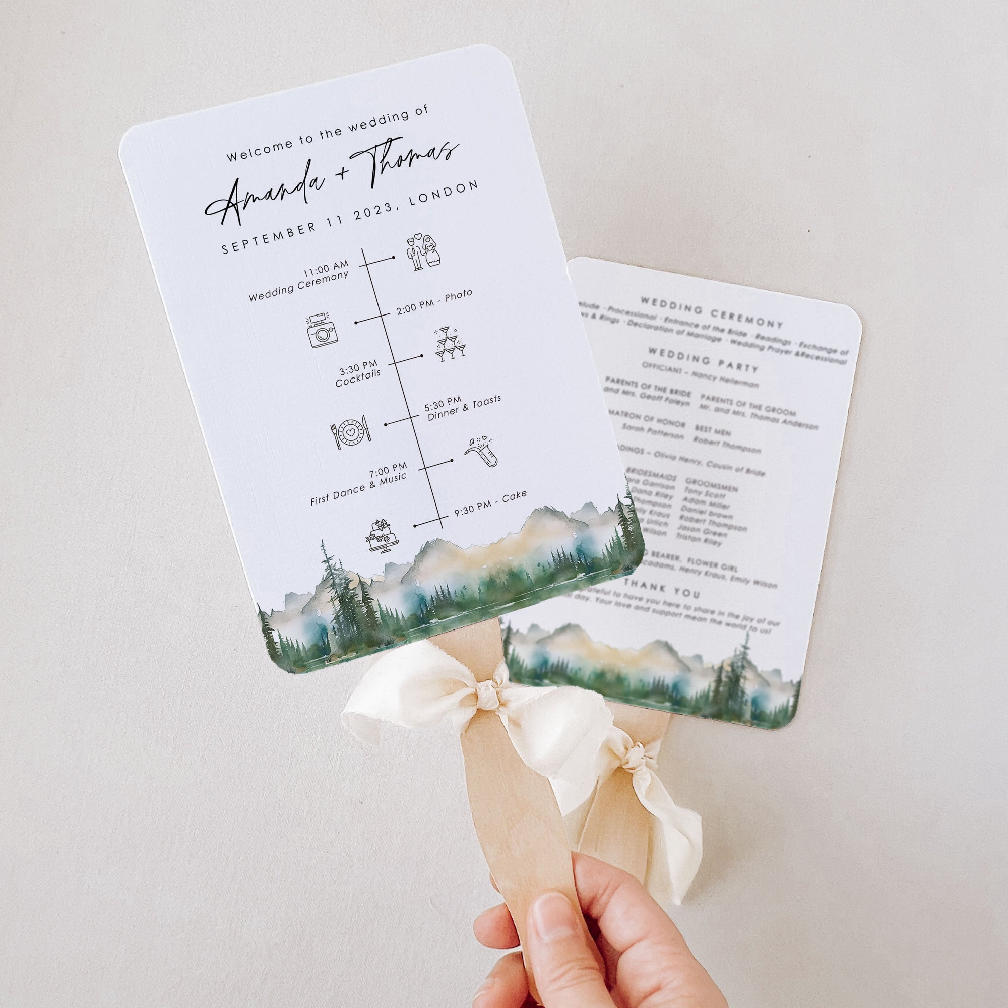 ARNA Mountain Wedding Program Fans Diy