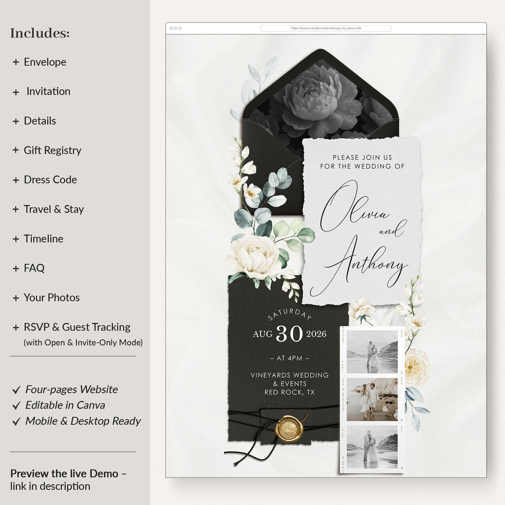 Modern Wedding Website Template for Canva with RSVP Creative Things