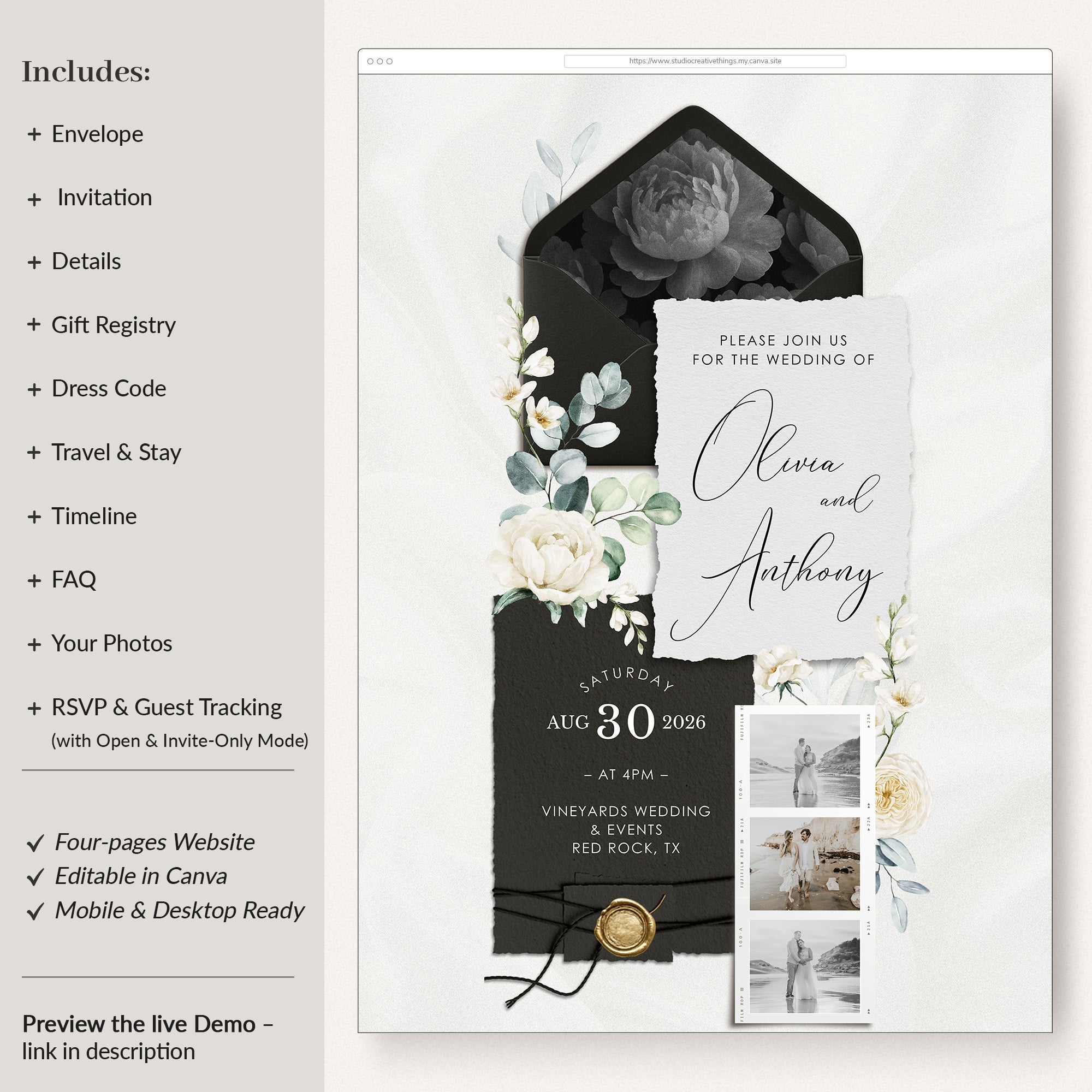 Modern Wedding Website Template for Canva with RSVP
