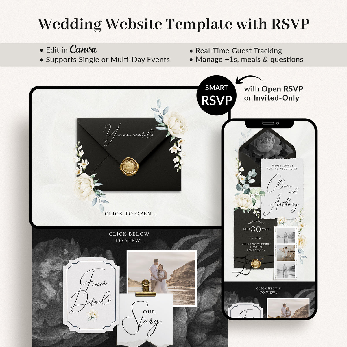Modern Wedding Website Template for Canva with RSVP Creative Things