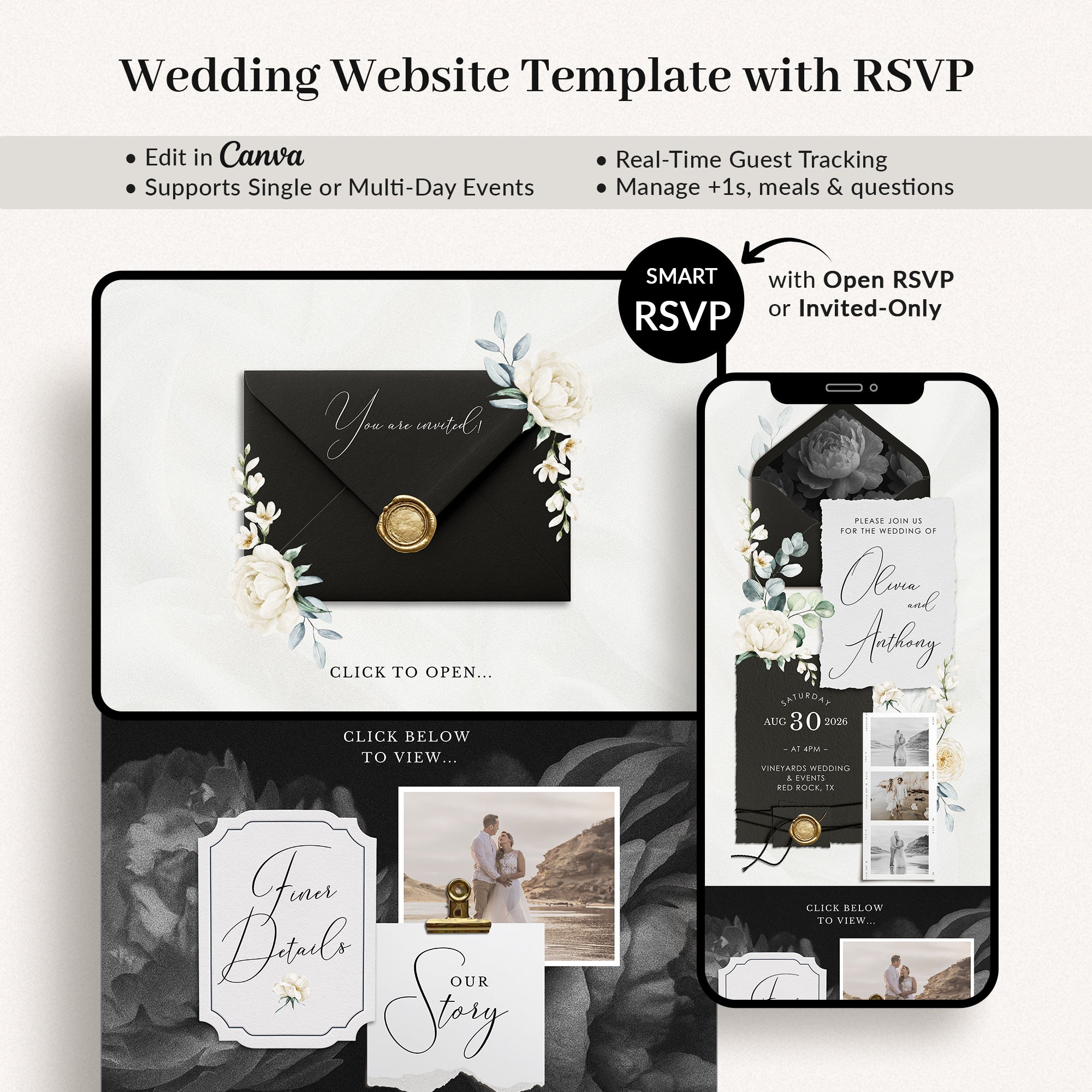 Modern Wedding Website Template for Canva with RSVP