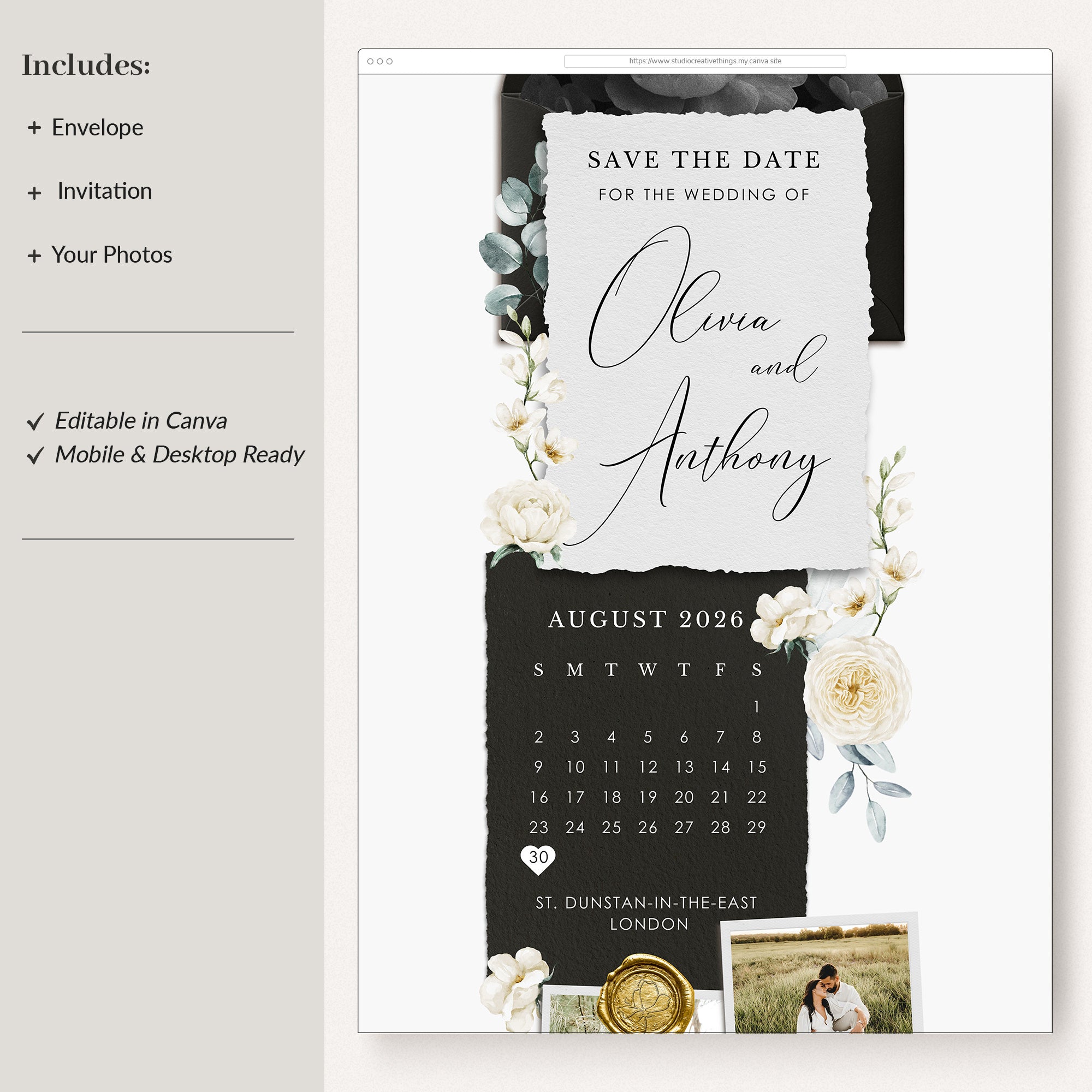 ELLA Modern Online Digital Save the Date with Calendar