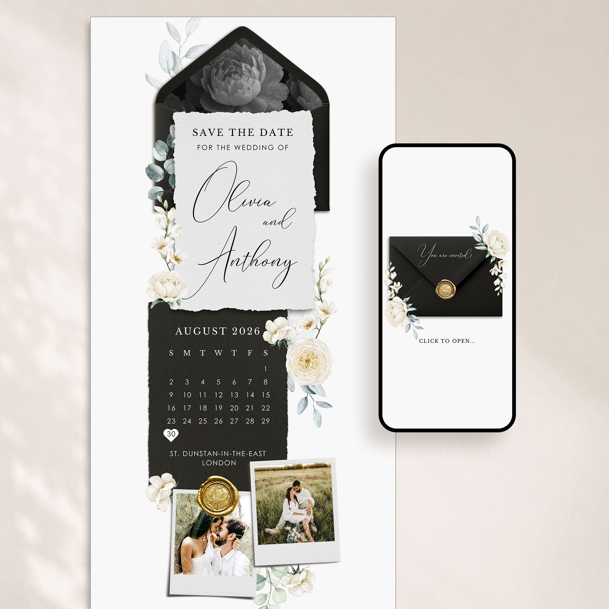 ELLA Modern Online Digital Save the Date with Calendar