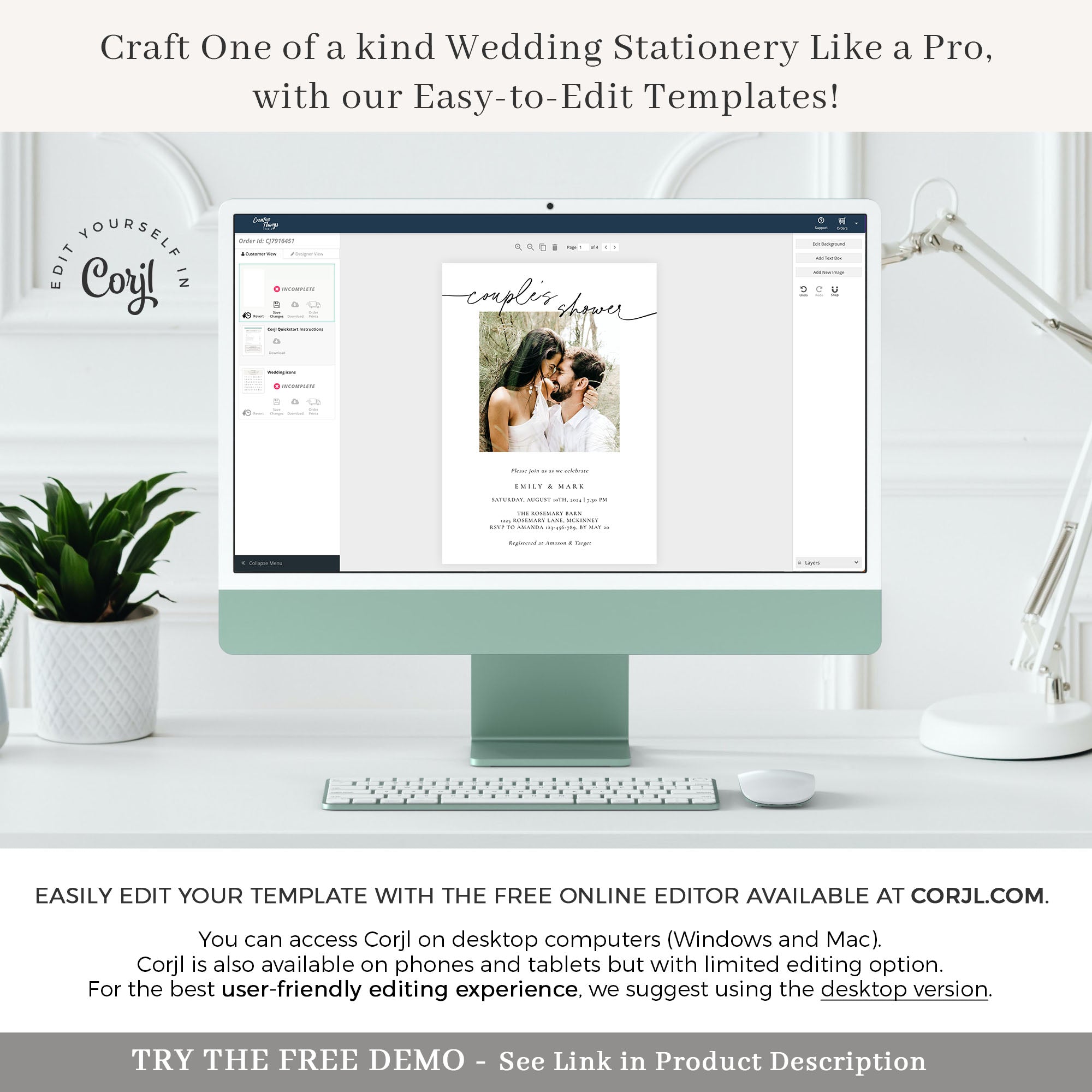 ELLA Couples Wedding Shower Invitation With Photo