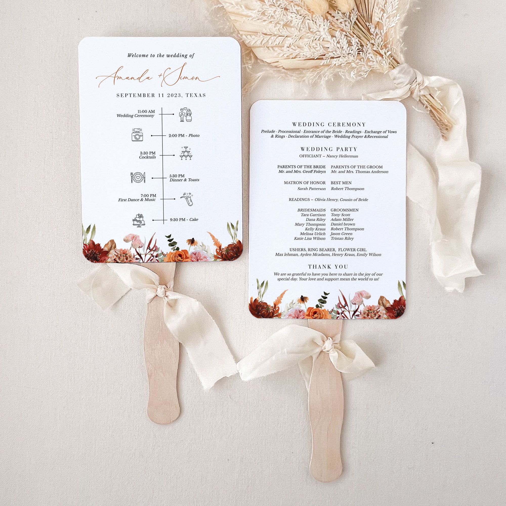 SCARLETT Wedding Ceremony Program Fans Template