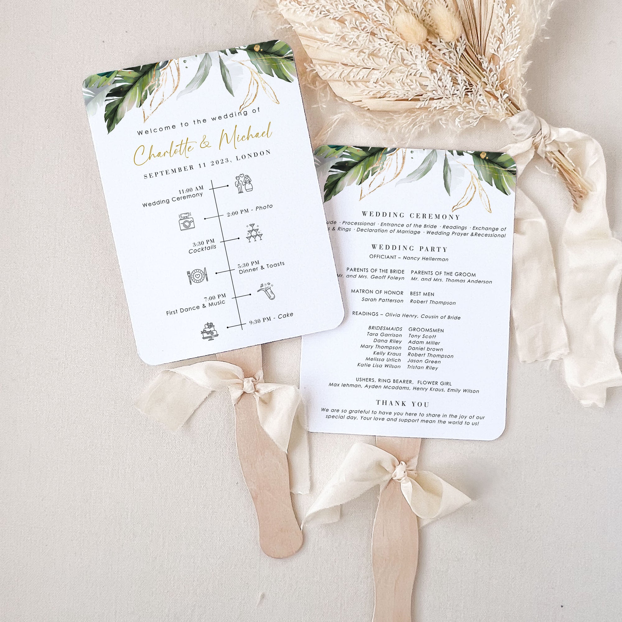 PALMA Tropical Wedding Program Fan Template