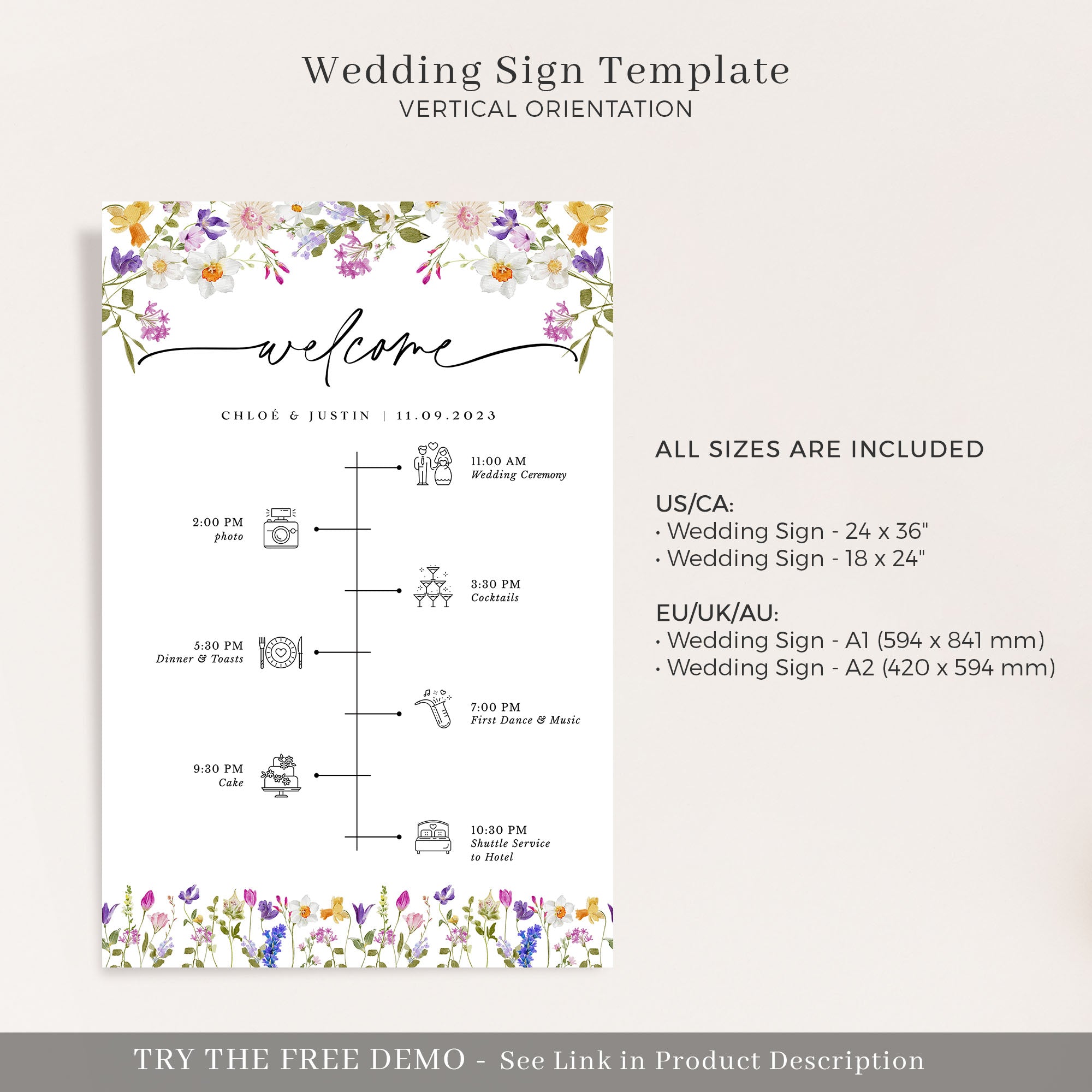 CHLOÉ Floral Wedding Order of Event Sign Printable