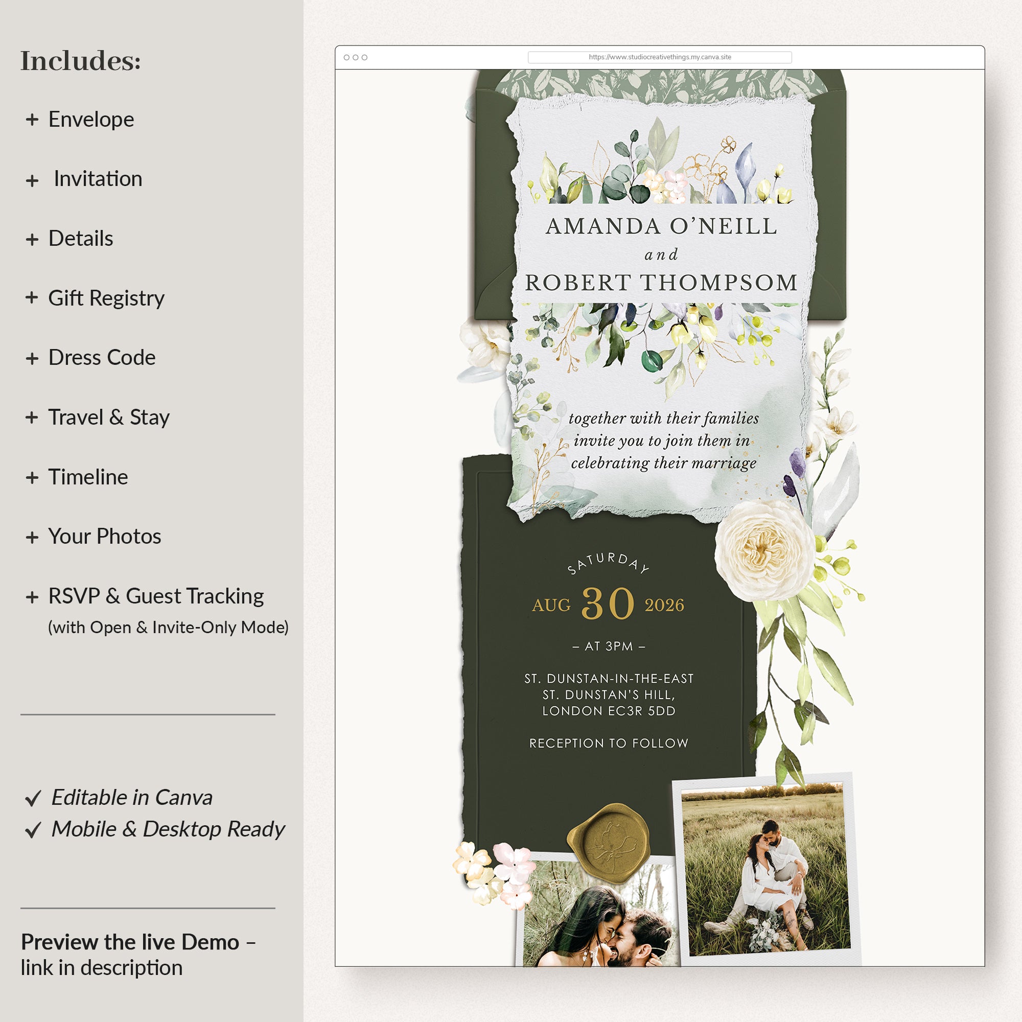 FLORA Rustic Digital Wedding Invitation With Online Rsvp