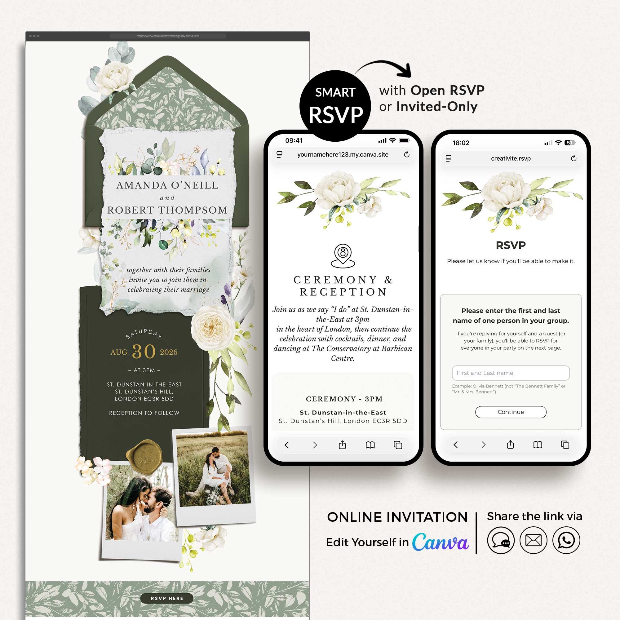 FLORA Rustic Digital Wedding Invitation With Online Rsvp