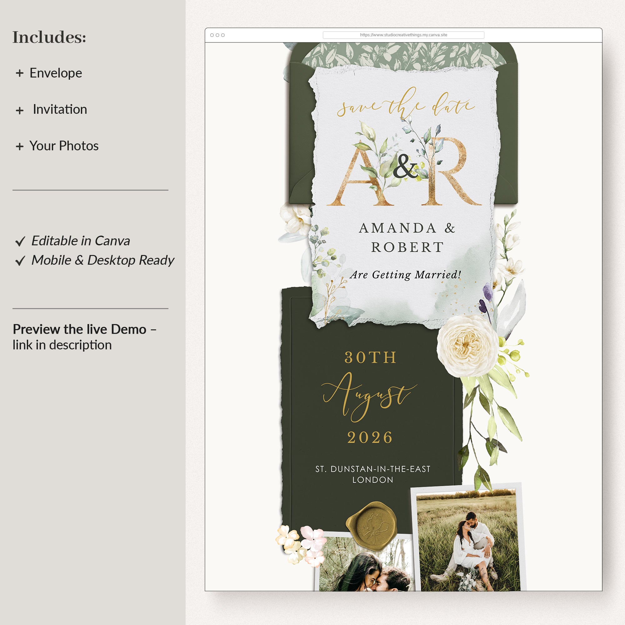 FLORA Digital Save the Date Rustic Theme