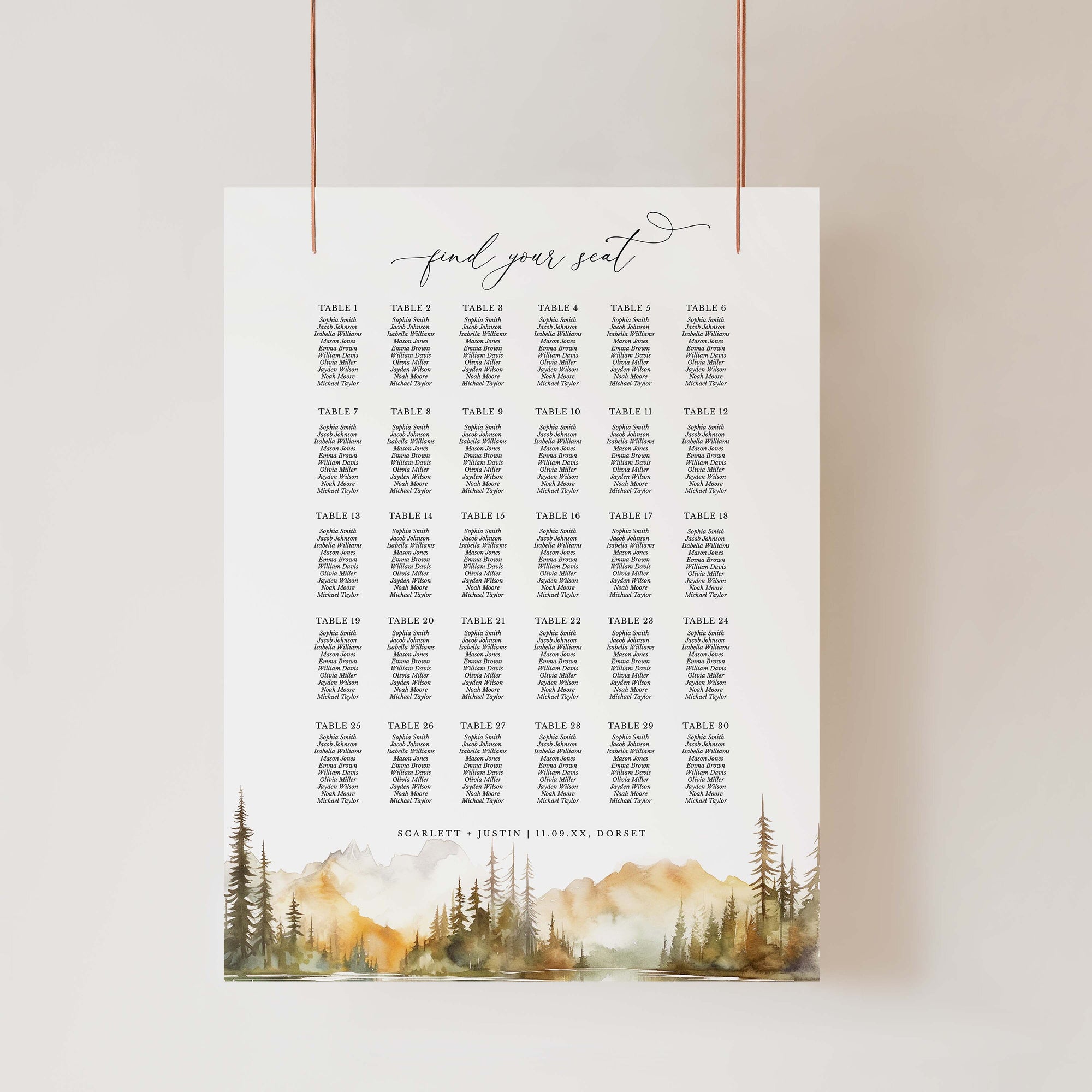 ARNA Printable Mountain Wedding Seating Chart Template