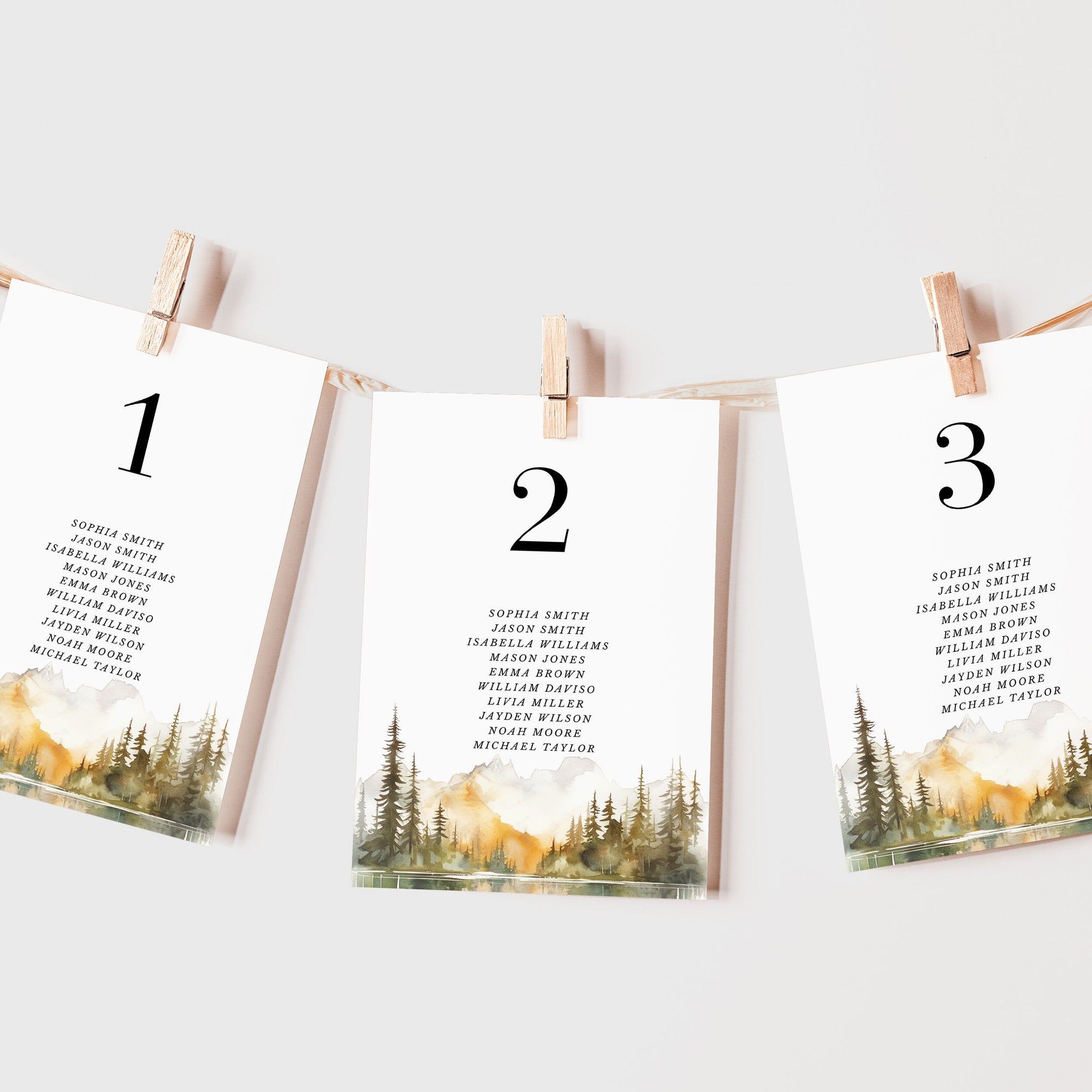 ARNA Fall Mountain Wedding Seating Chart Card Template