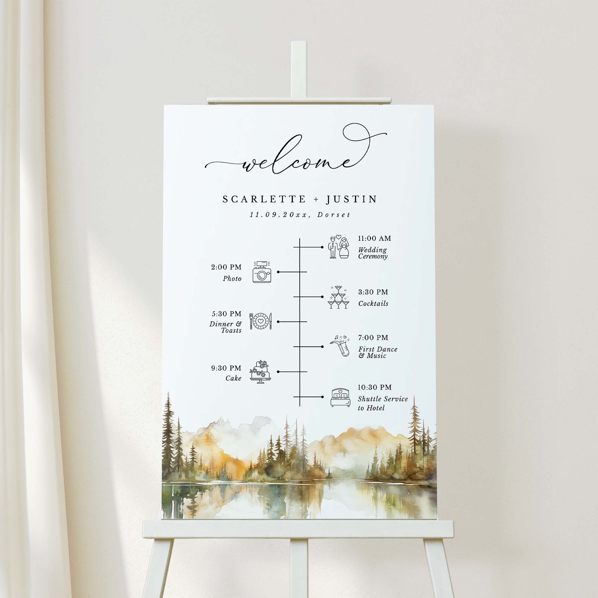 ARNA Fall Mountain Wedding Order of Event Sign Printable