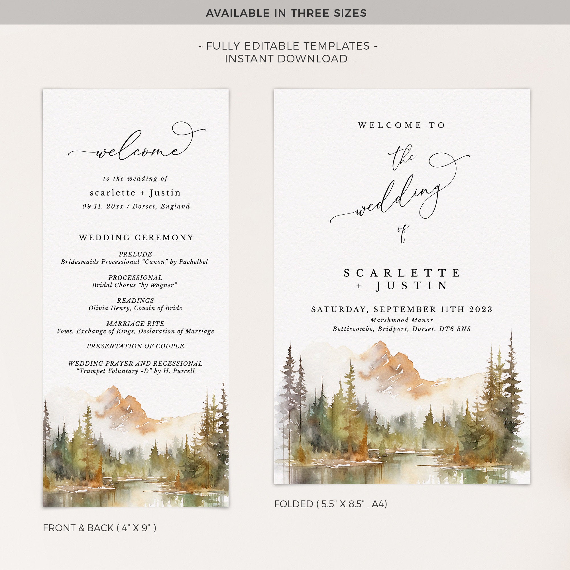 ARNA Fall Mountain Wedding Program Template