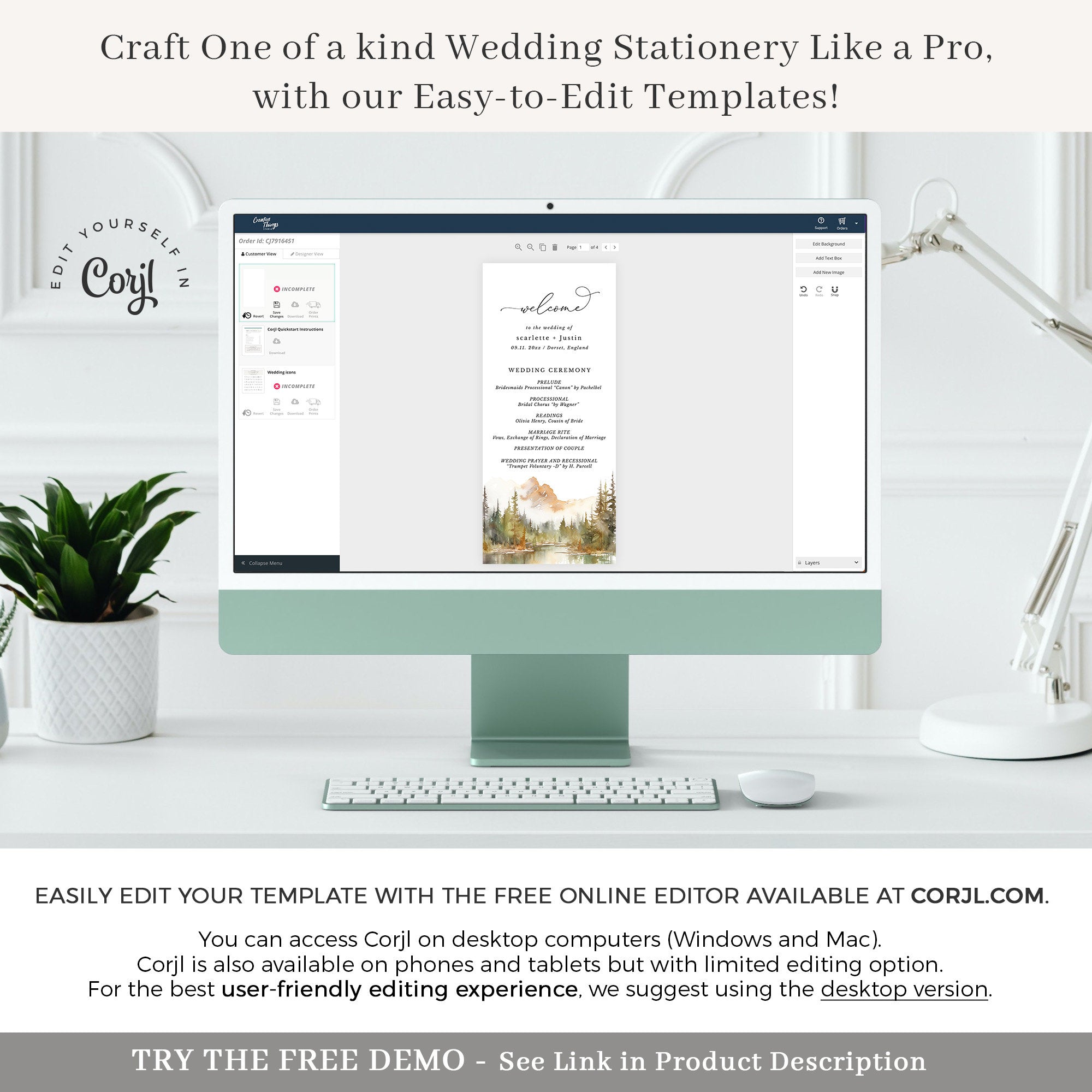 ARNA Fall Mountain Wedding Program Template