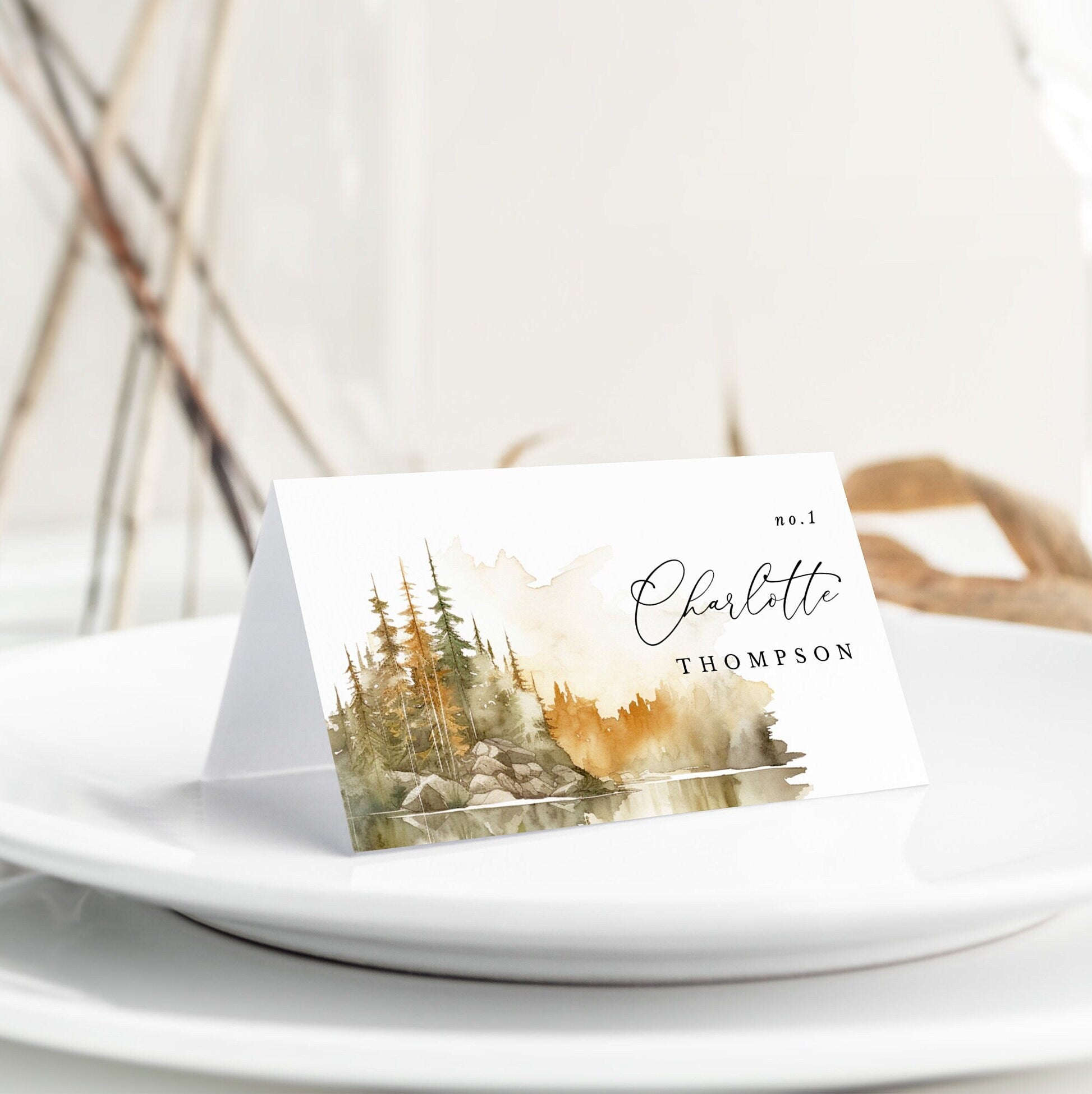 ARNA Fall Mountain Wedding Place Card Template