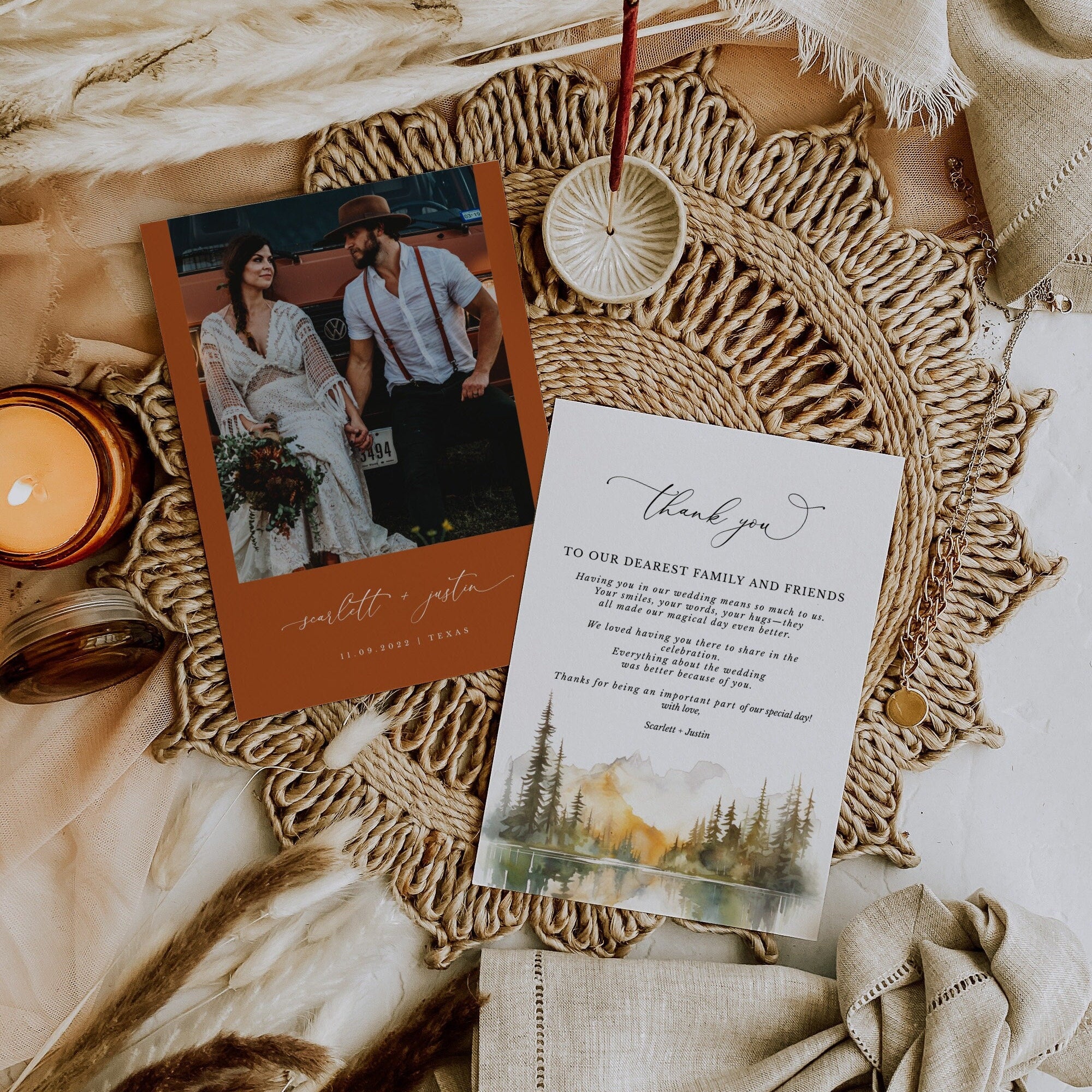 ARNA Fall Mountain Wedding Thank You Card Printable