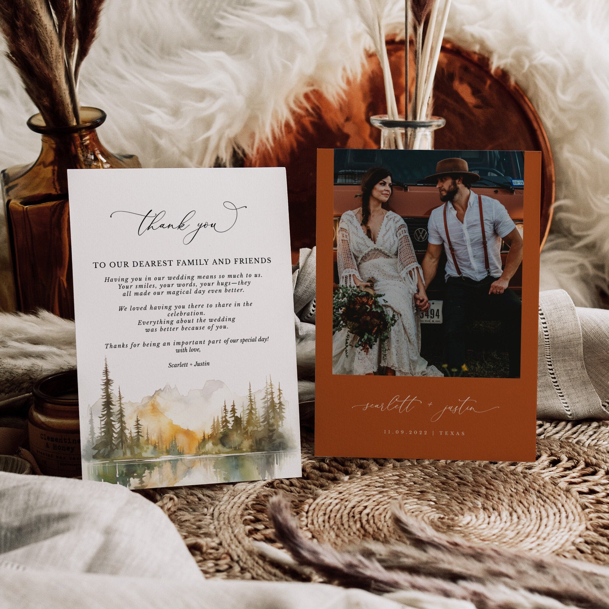 ARNA Fall Mountain Wedding Thank You Card Printable