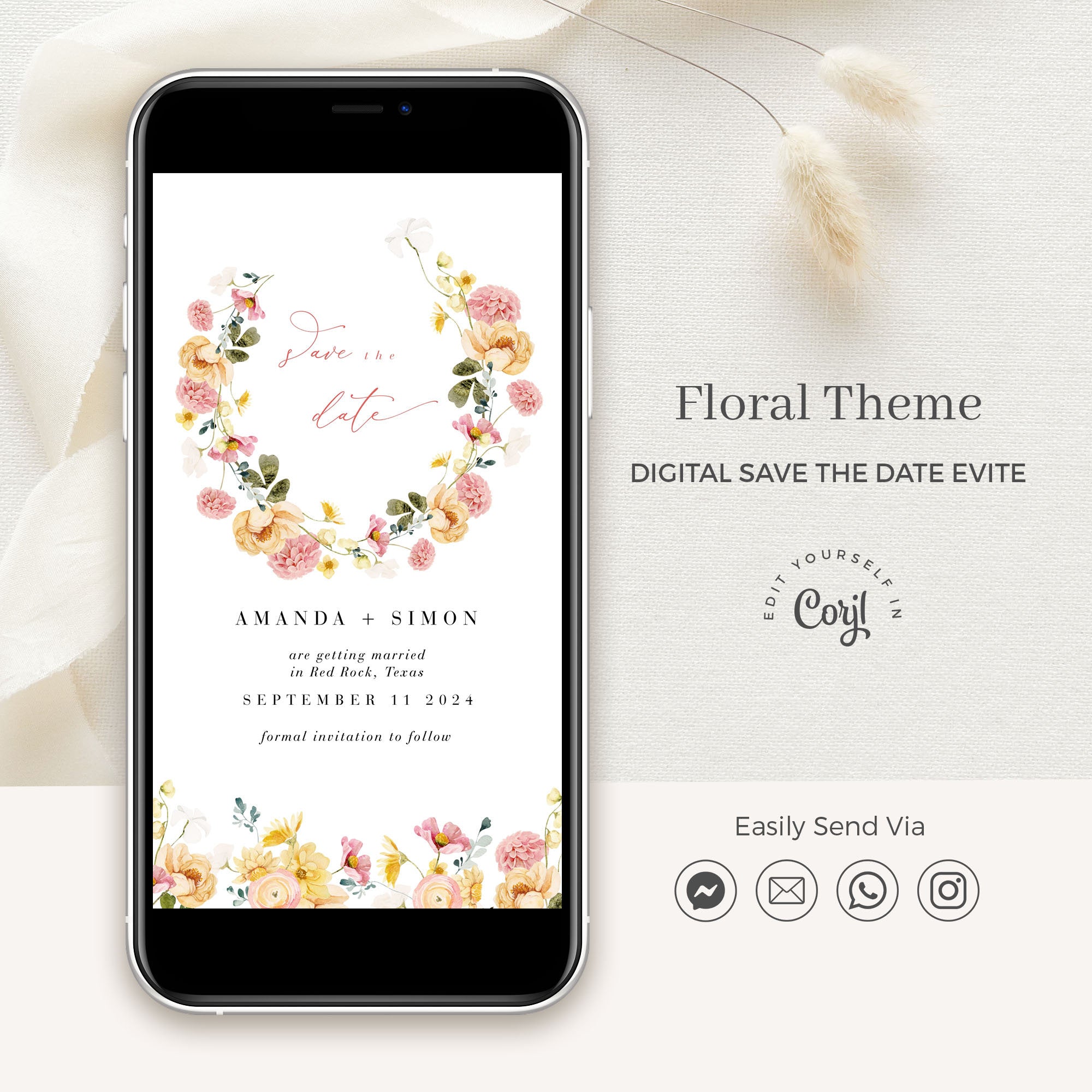 JUNE Digital Save the Date Flowers