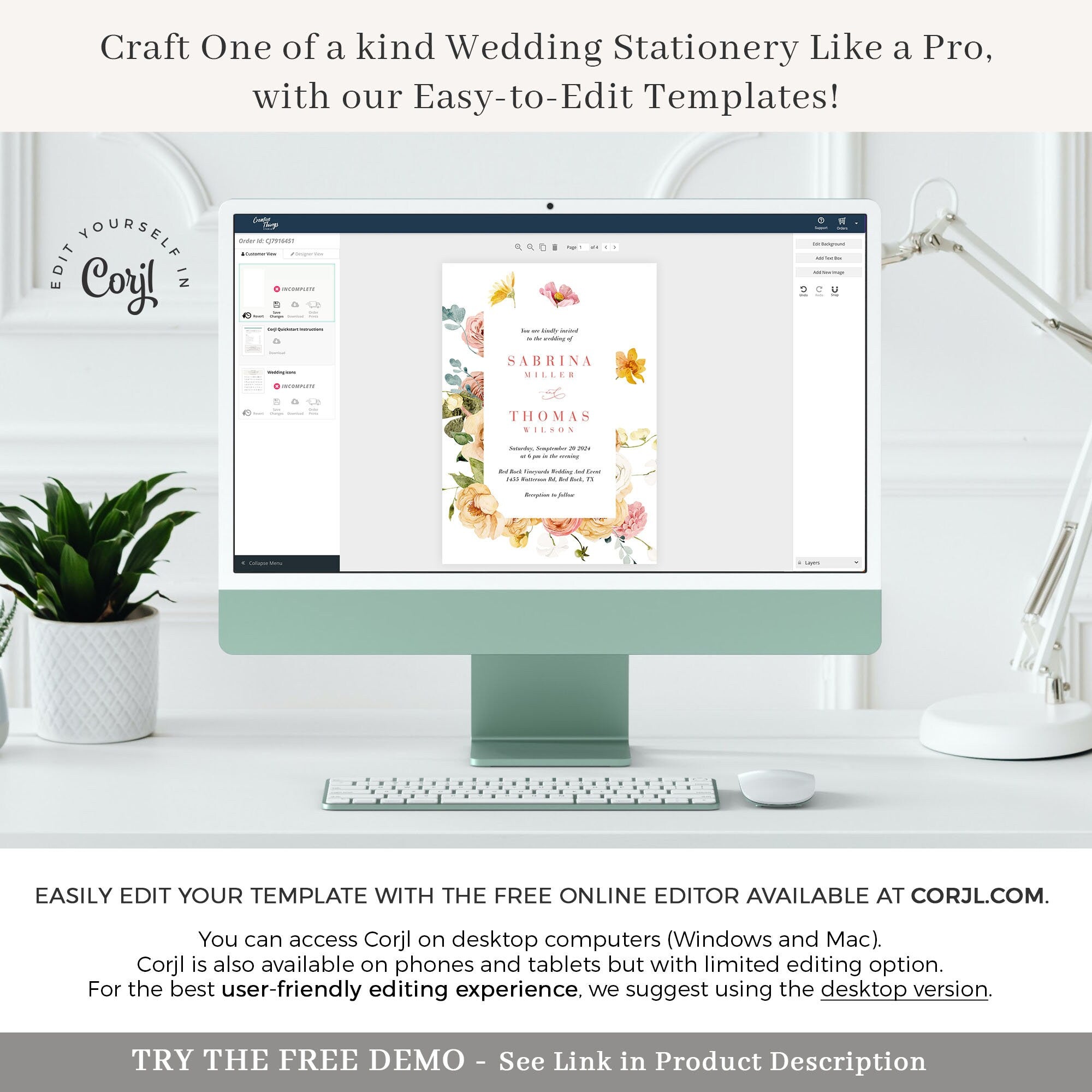 JUNE Printable Wedding Invitation Flower Design