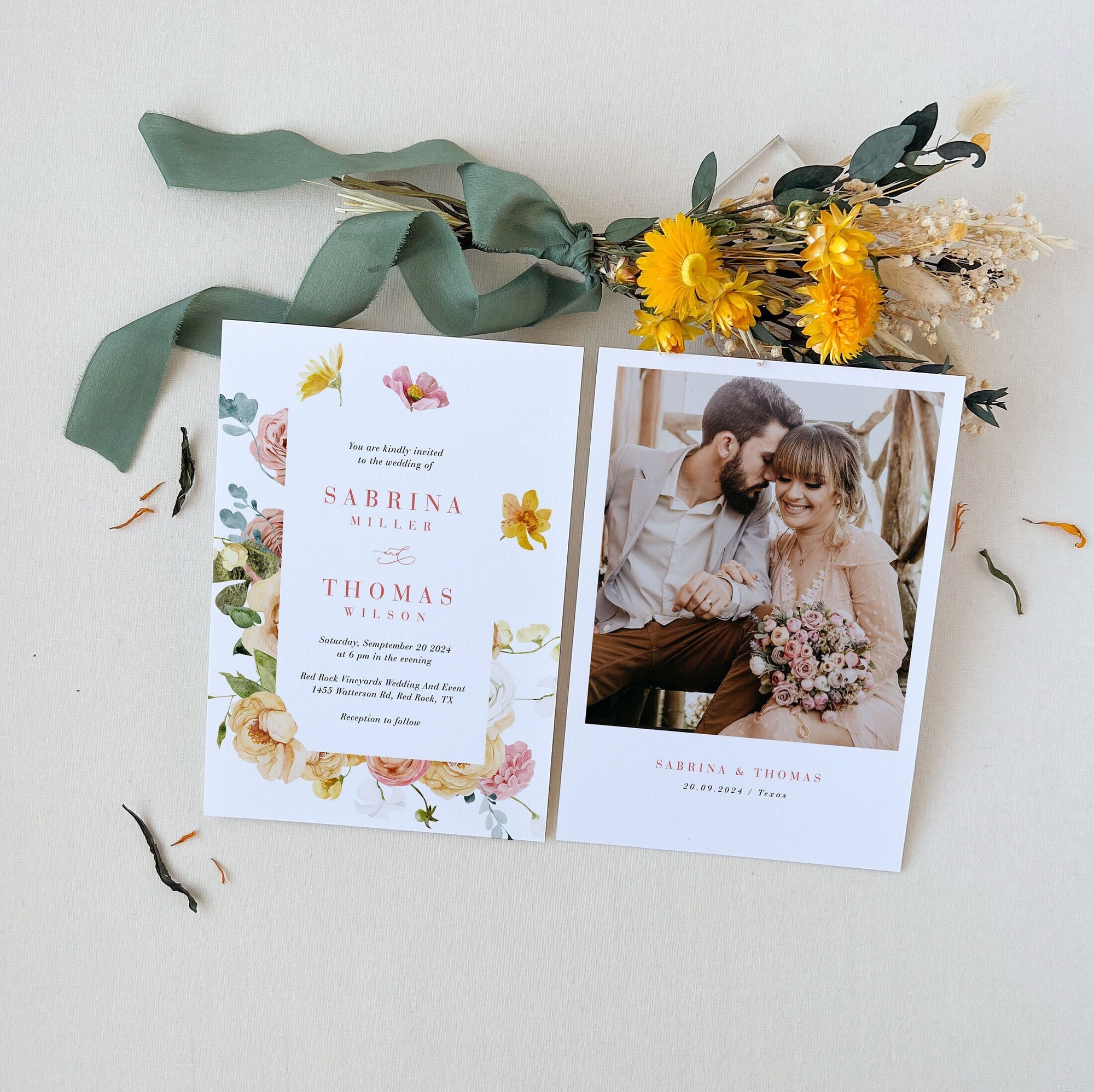 JUNE Printable Wedding Invitation Flower Design