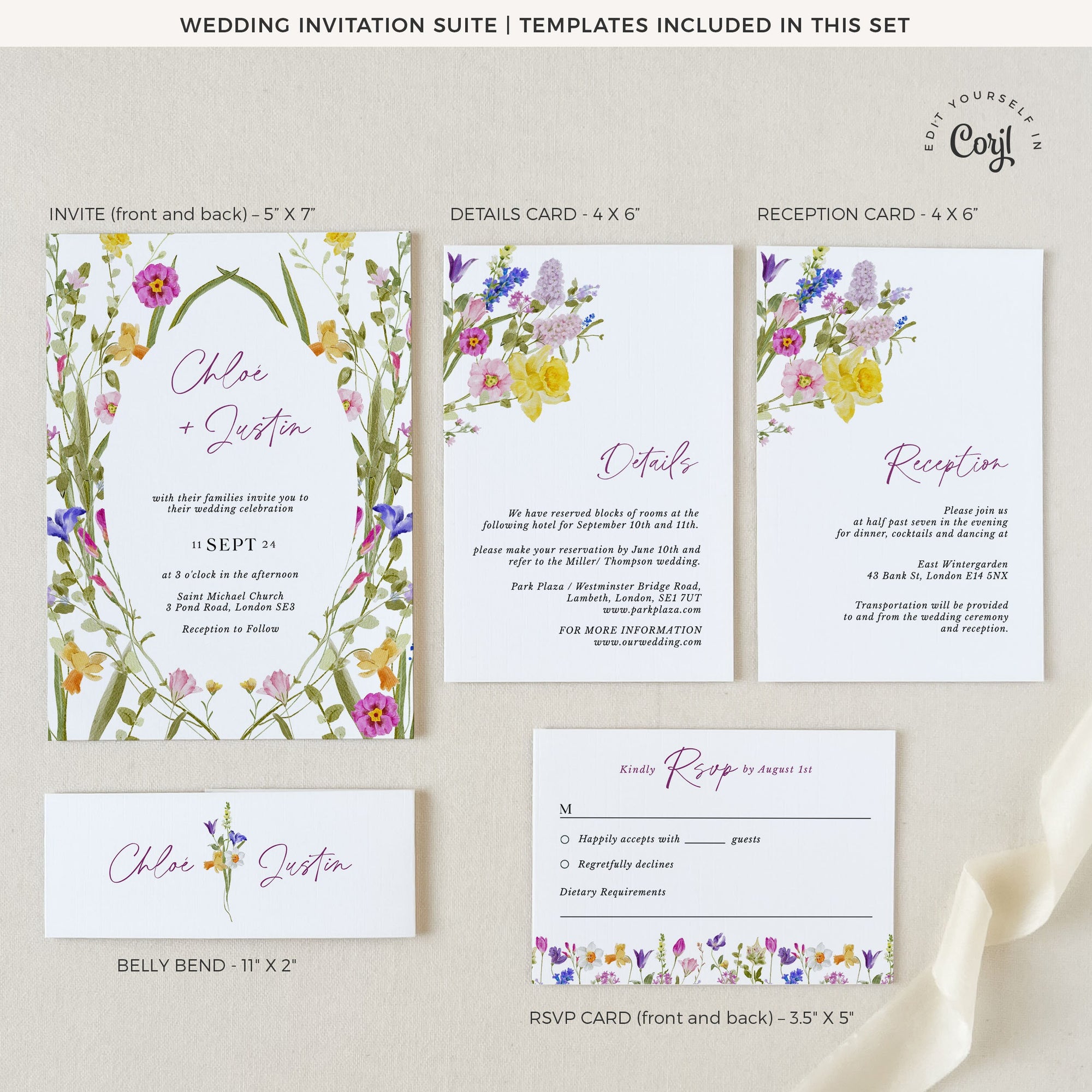 CHLOÉ Floral Wedding Invitation Card Set Printable