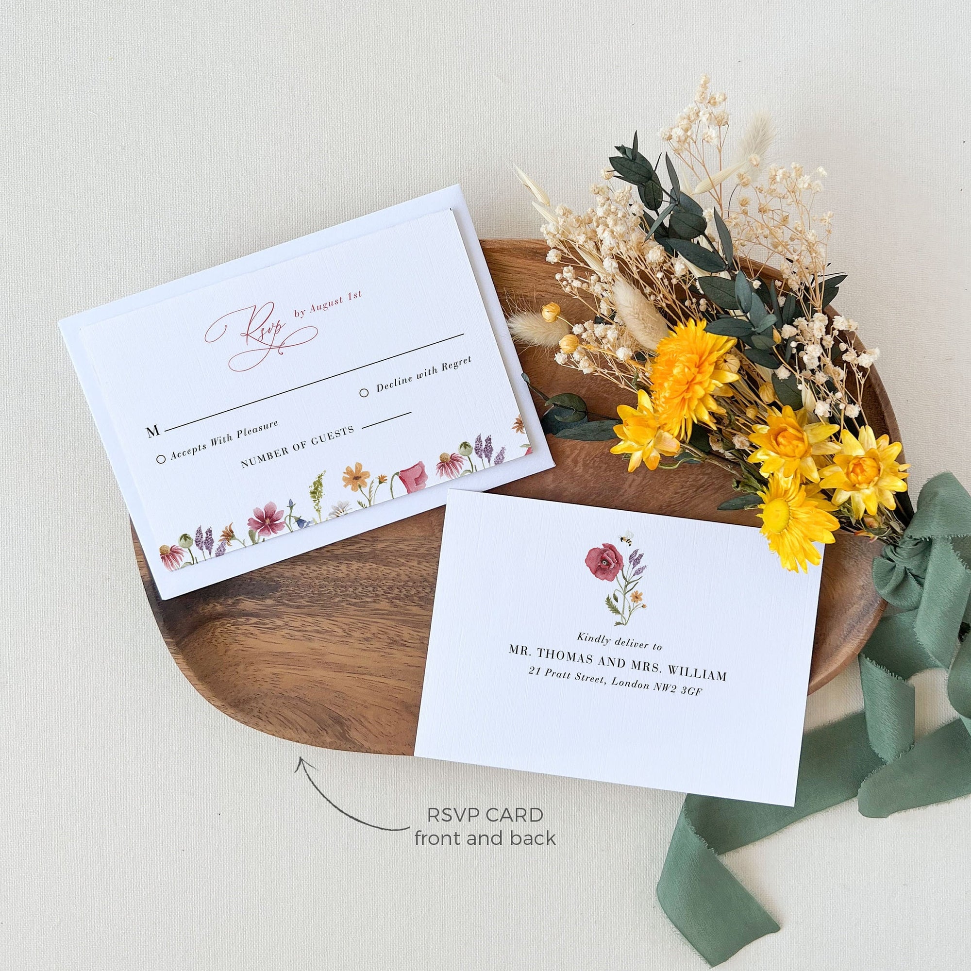 APRIL Watercolor Flower Wedding Invitation Suite Template