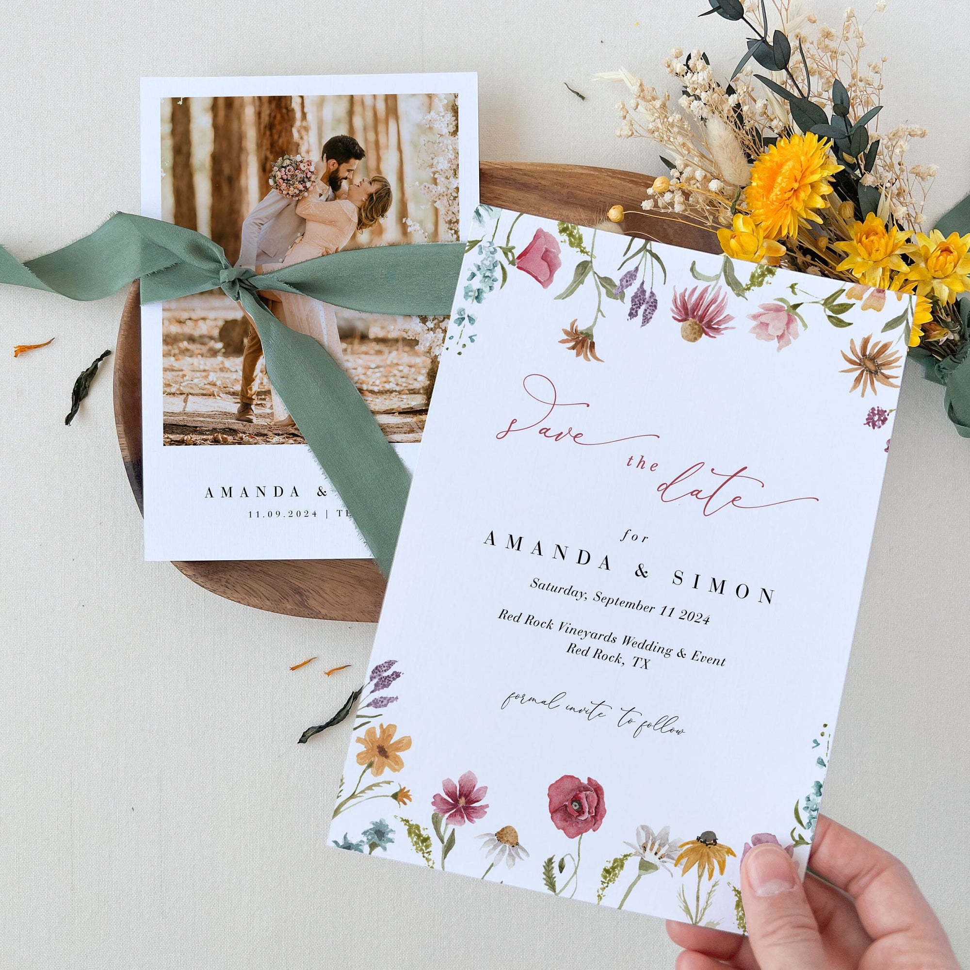 APRIL flower save the date with photo template