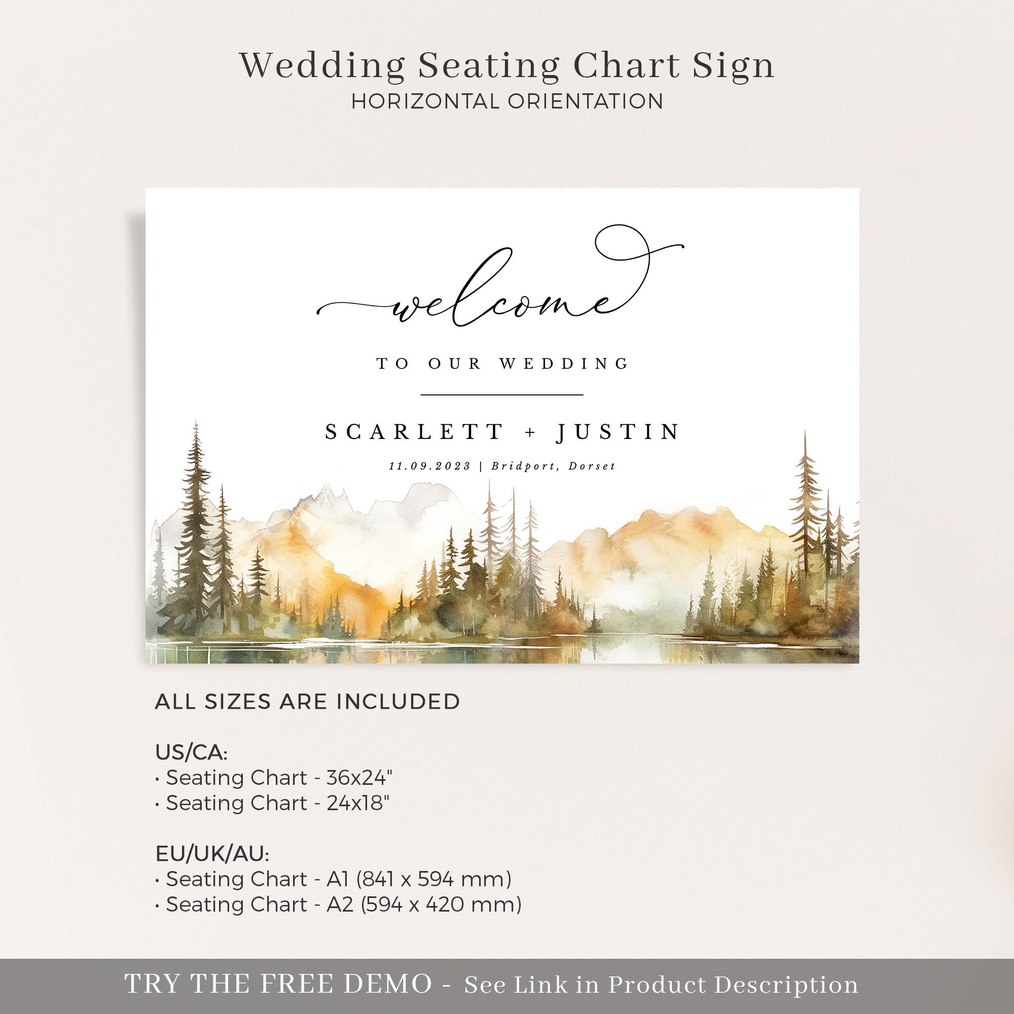 ARNA Fall Mountain Wedding Welcome Sign Template