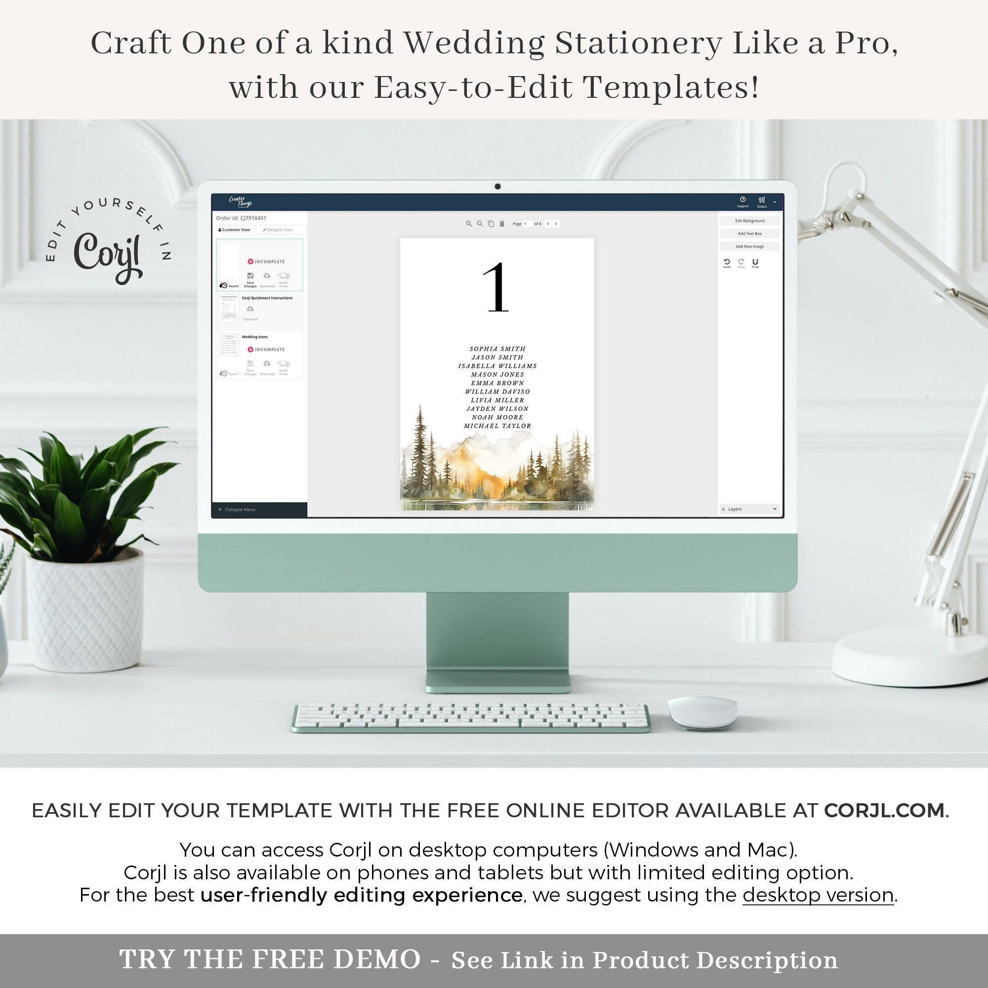 ARNA Fall Mountain Wedding Seating Chart Card Template