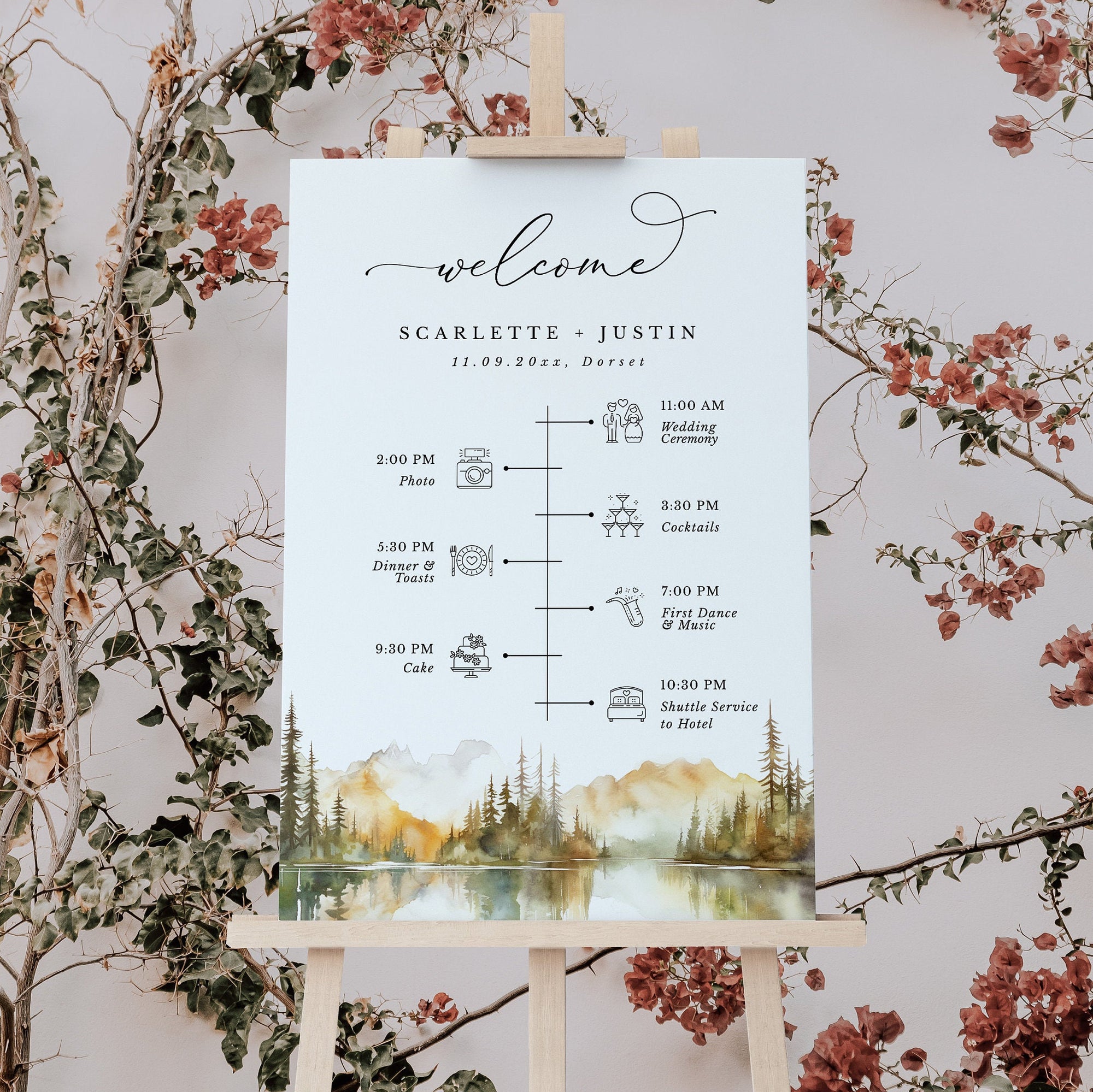 ARNA Fall Mountain Wedding Order of Event Sign Printable