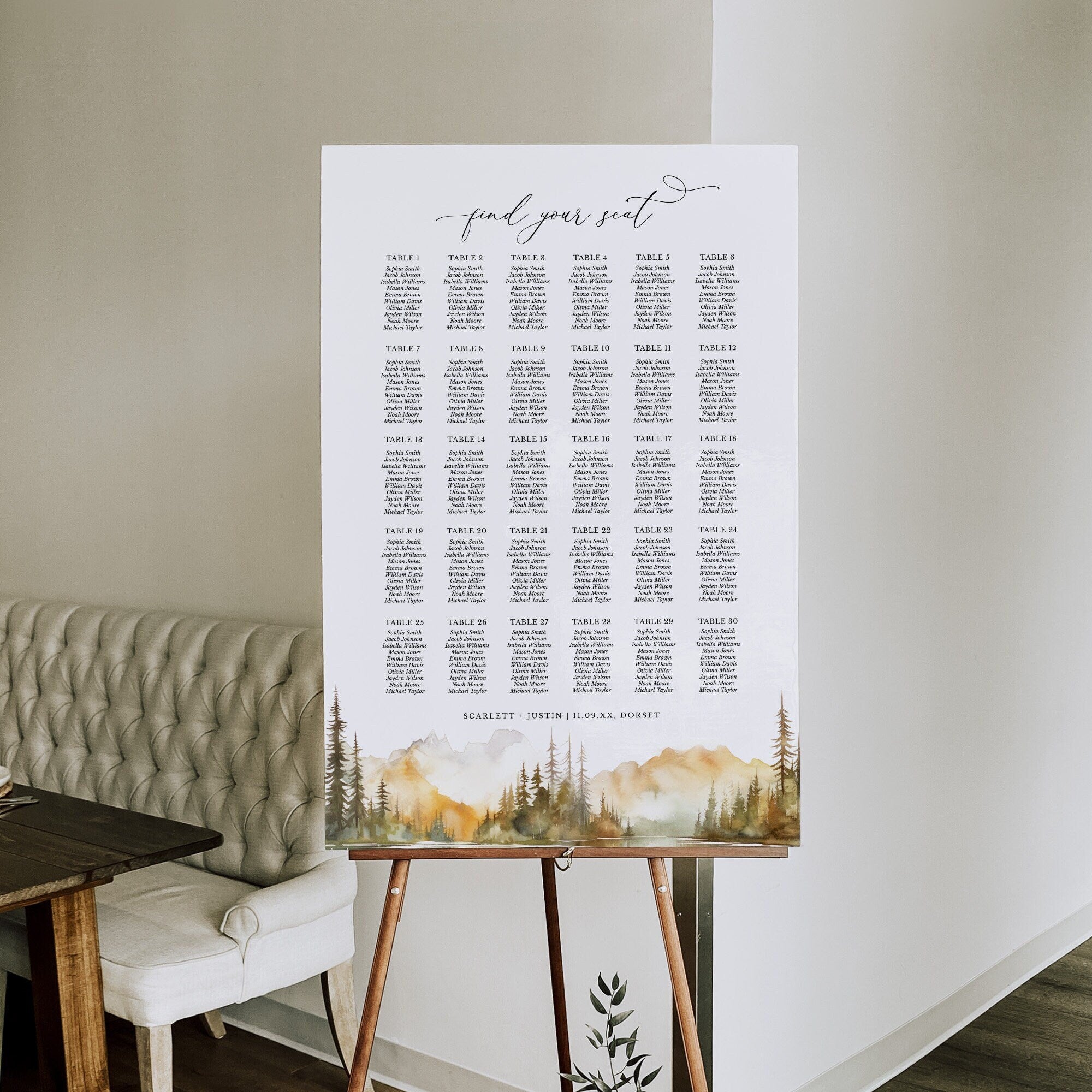 ARNA Printable Mountain Wedding Seating Chart Template