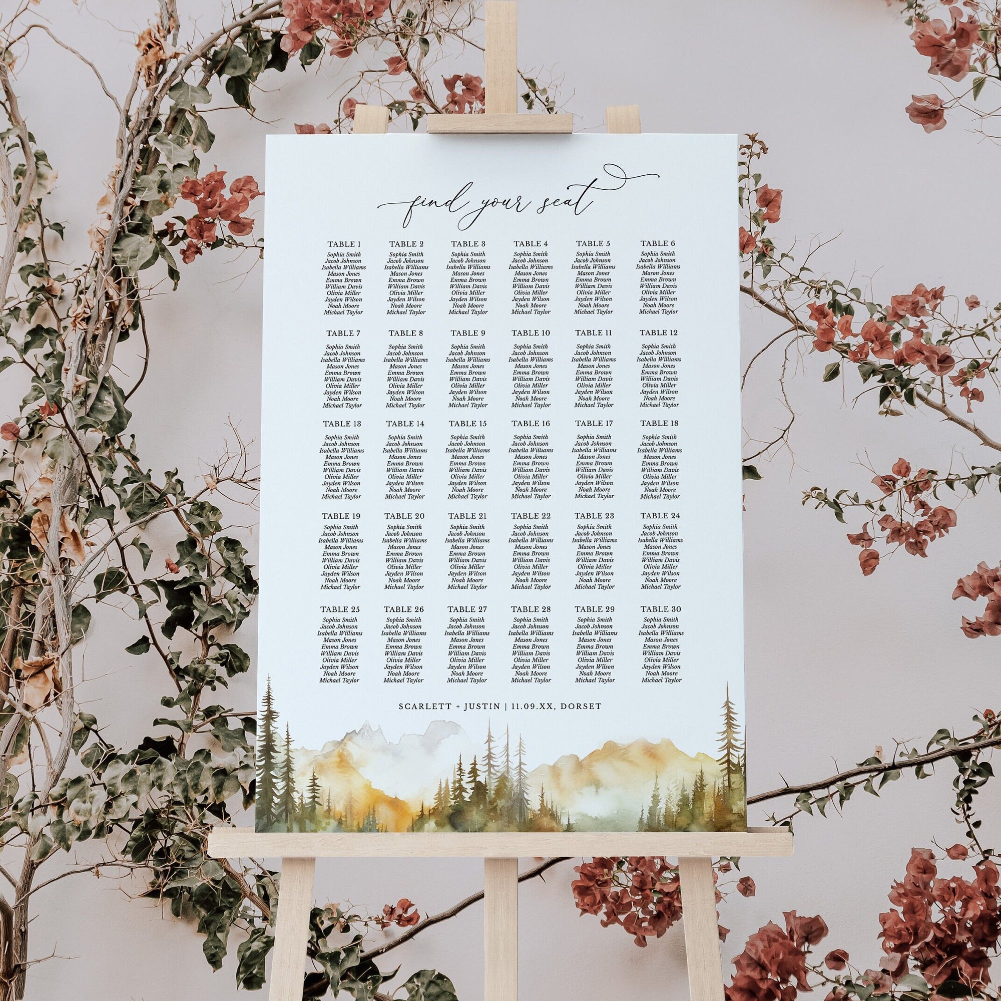 ARNA Printable Mountain Wedding Seating Chart Template