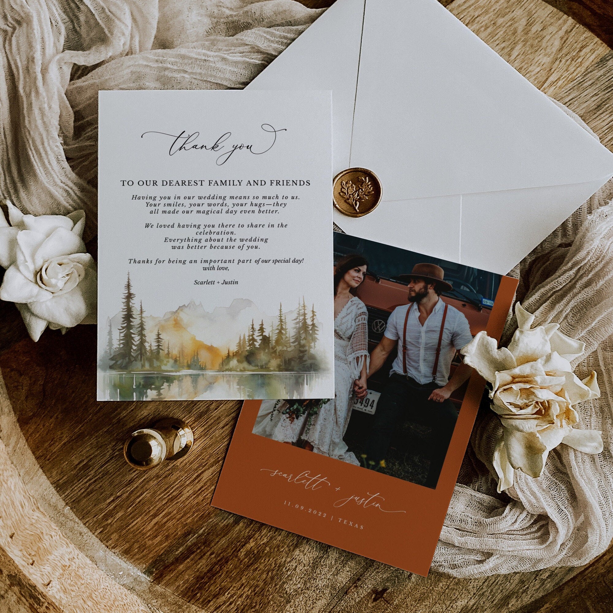 ARNA Fall Mountain Wedding Thank You Card Printable