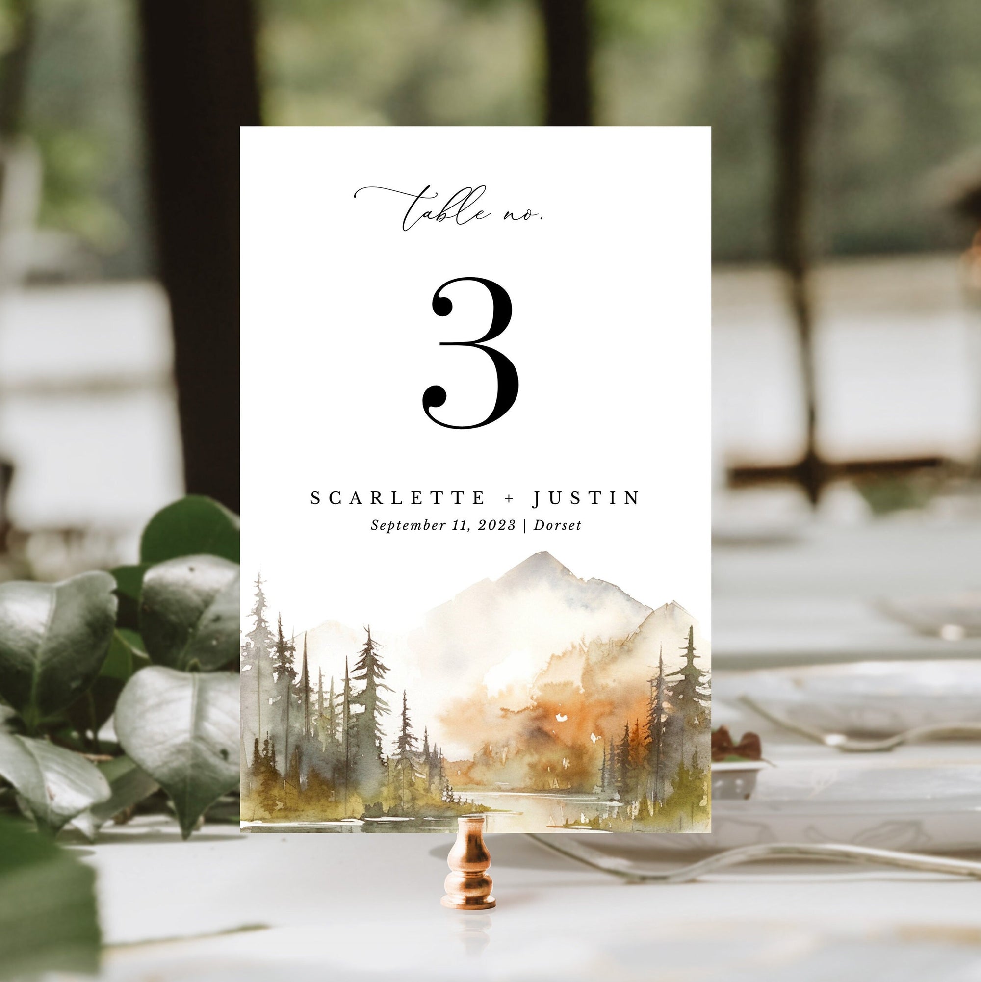 ARNA Fall Mountain Wedding Table Numbers Printable