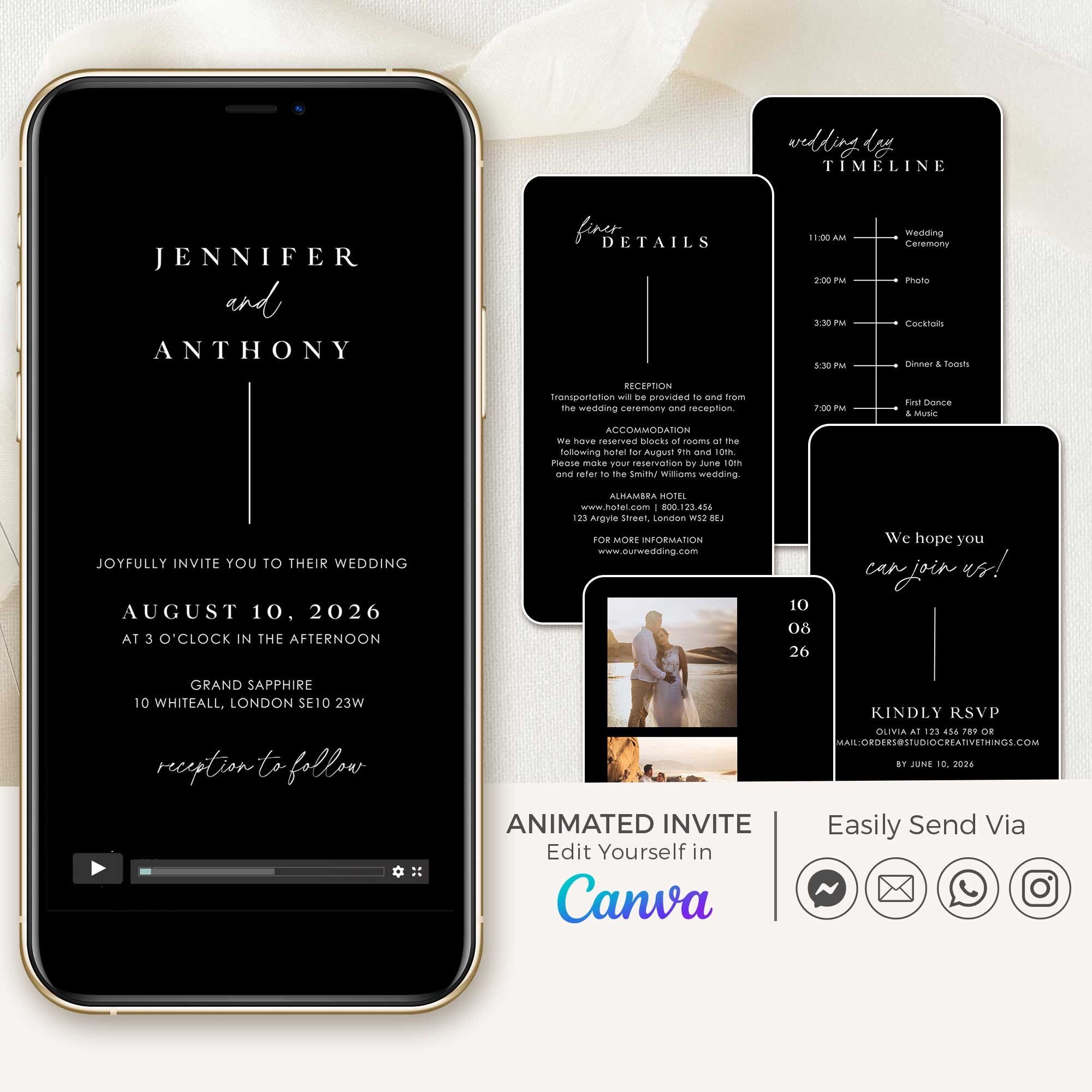 LAURA Animated Wedding Invitation Video Template - Black