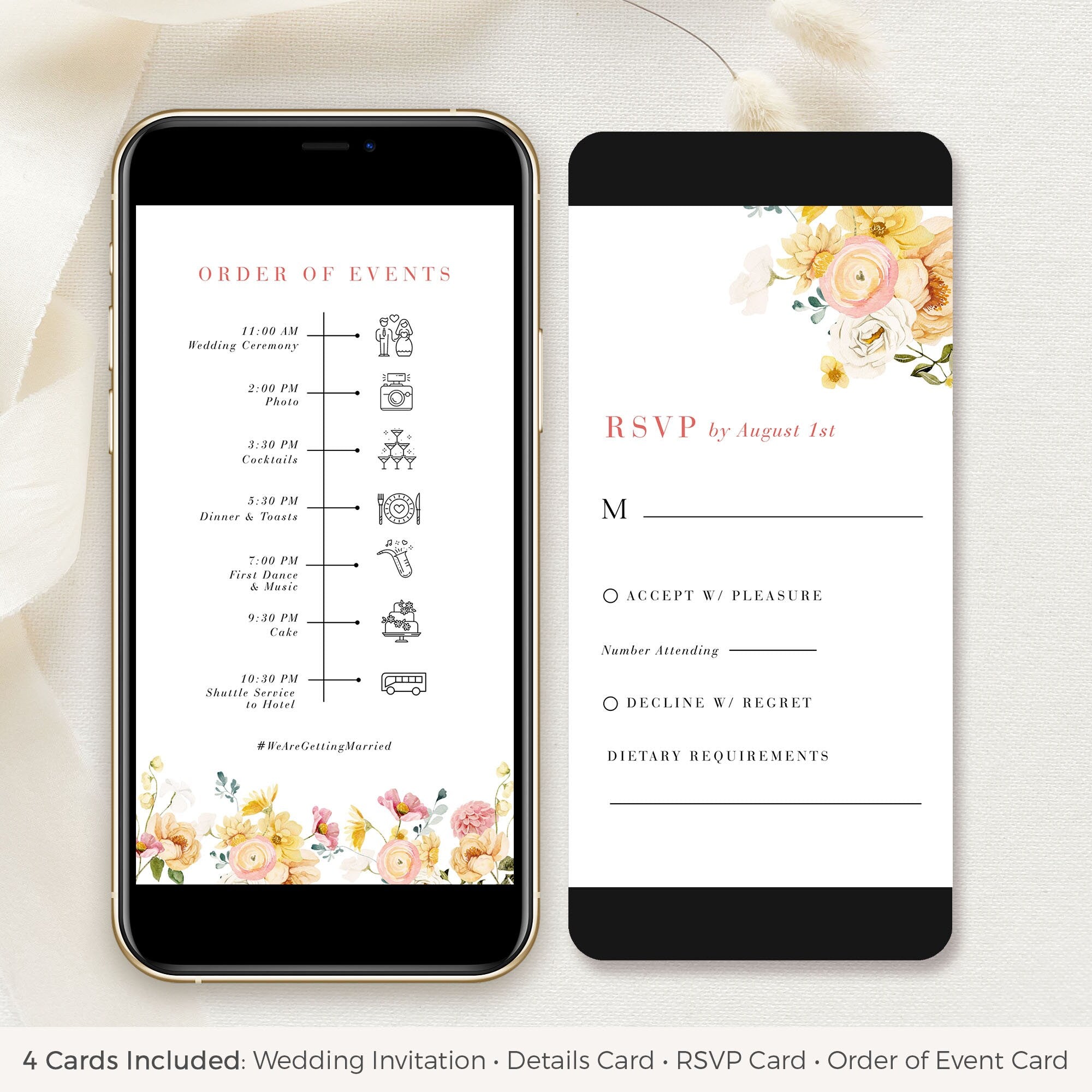 JUNE watercolor Flower Wedding Invitation Set Digital