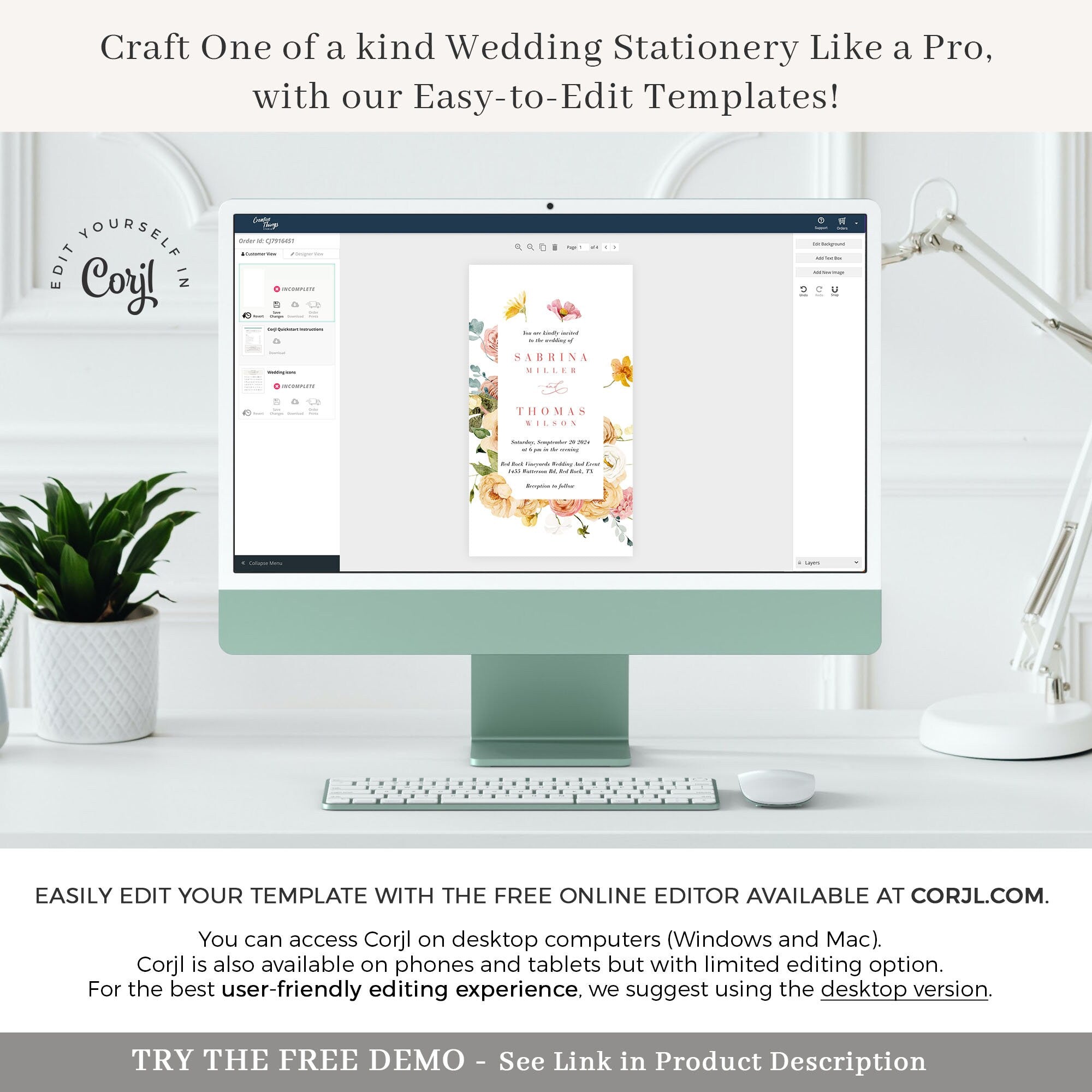 JUNE Flower Wedding Invitation Digital with Rsvp
