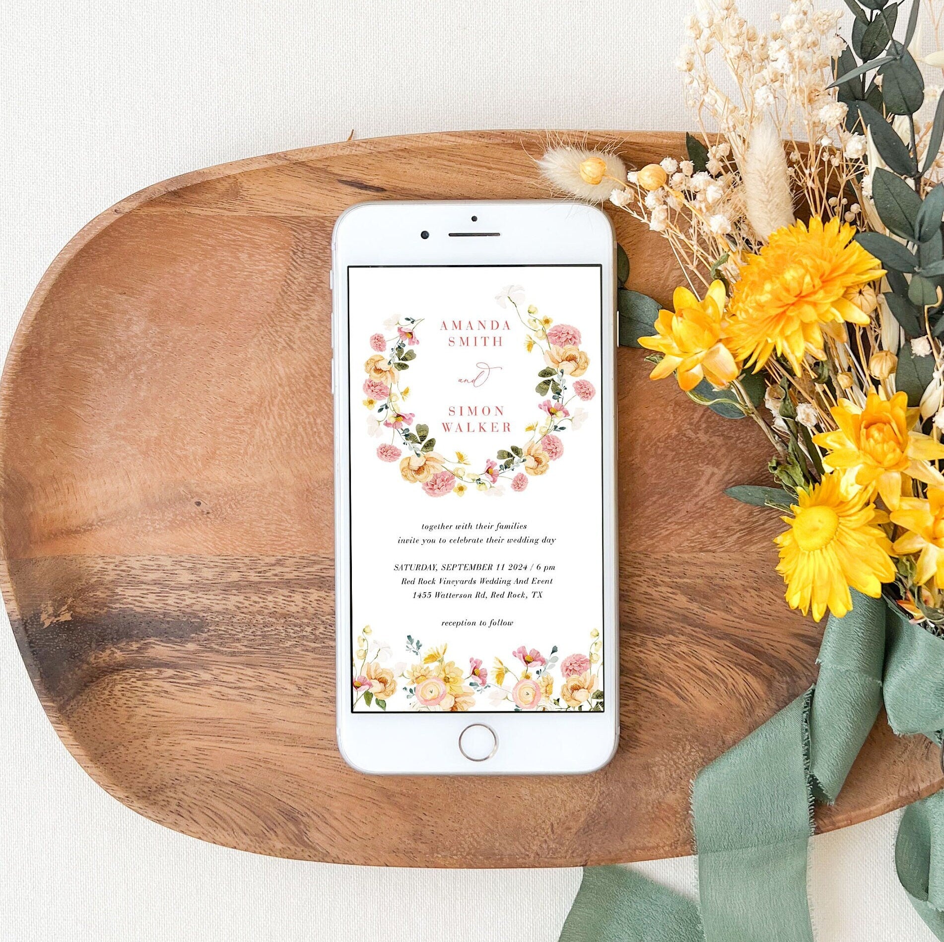 JUNE watercolor Flower Wedding Invitation Set Digital
