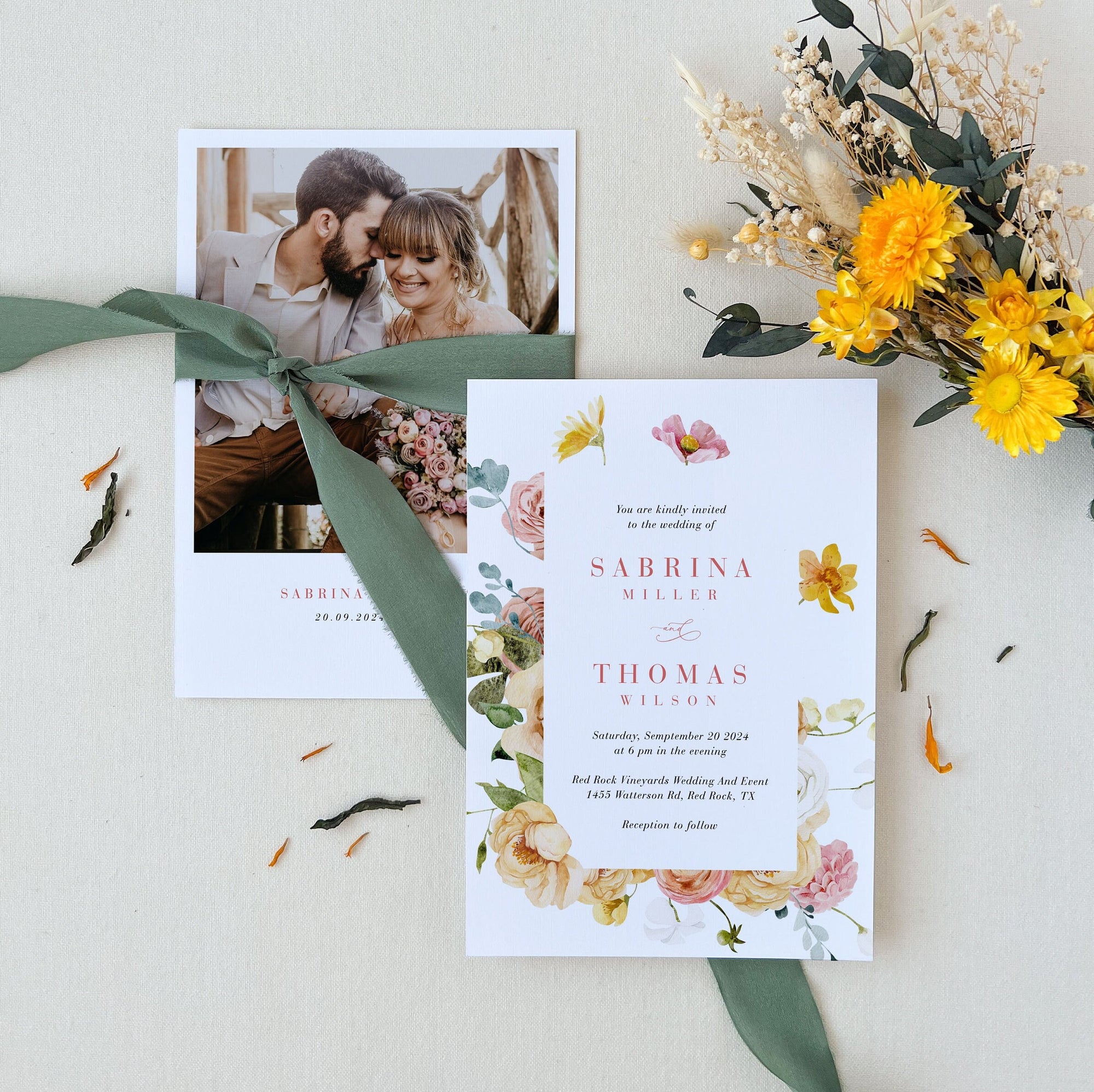 JUNE Floral Wedding Invitation Suite Template
