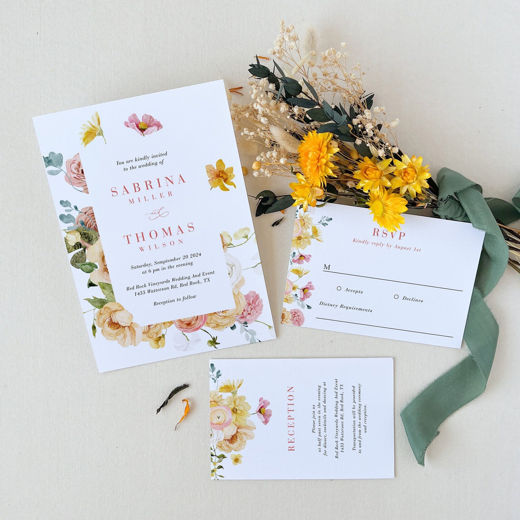 JUNE Floral Wedding Invitation Suite Template
