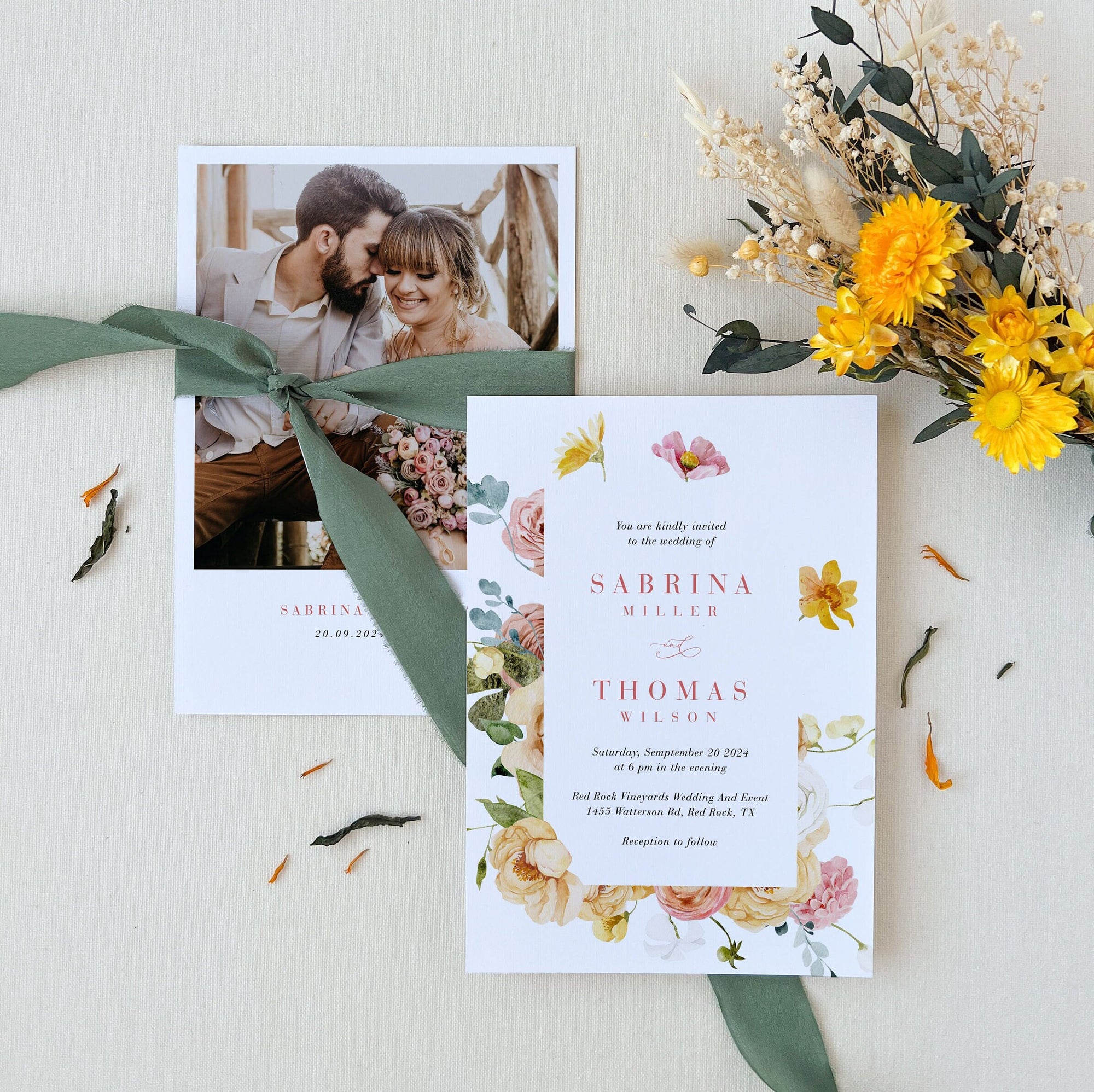JUNE Printable Wedding Invitation Flower Design