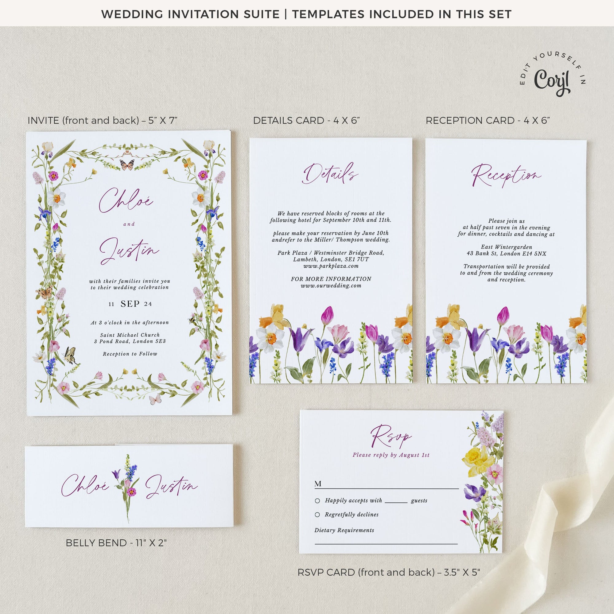 CHLOÉ Flower Wedding Invitation Suite Template