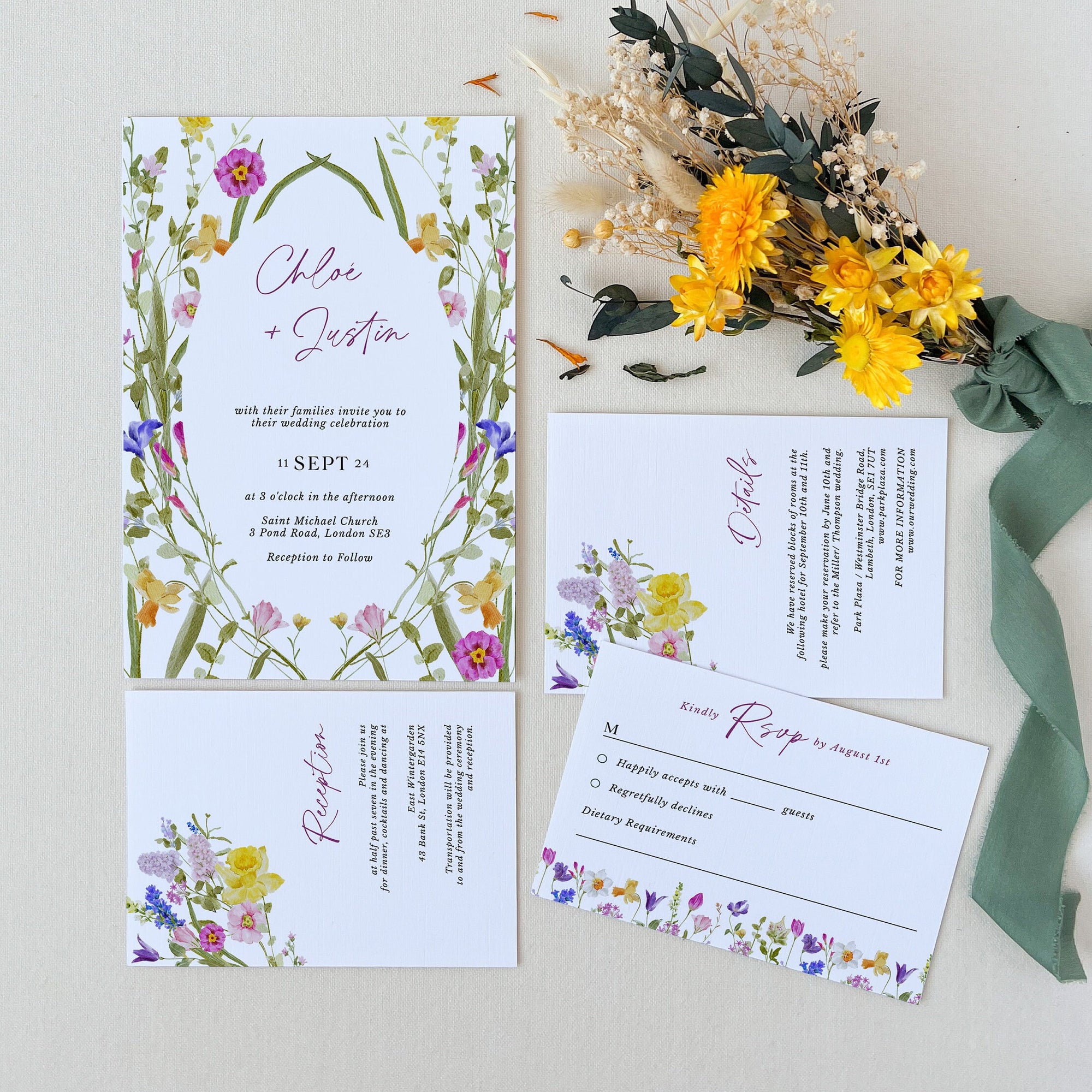 CHLOÉ Floral Wedding Invitation Card Set Printable