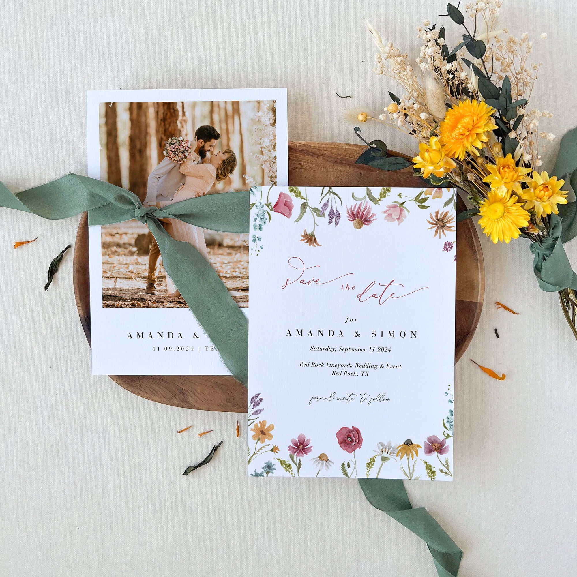 APRIL flower save the date with photo template