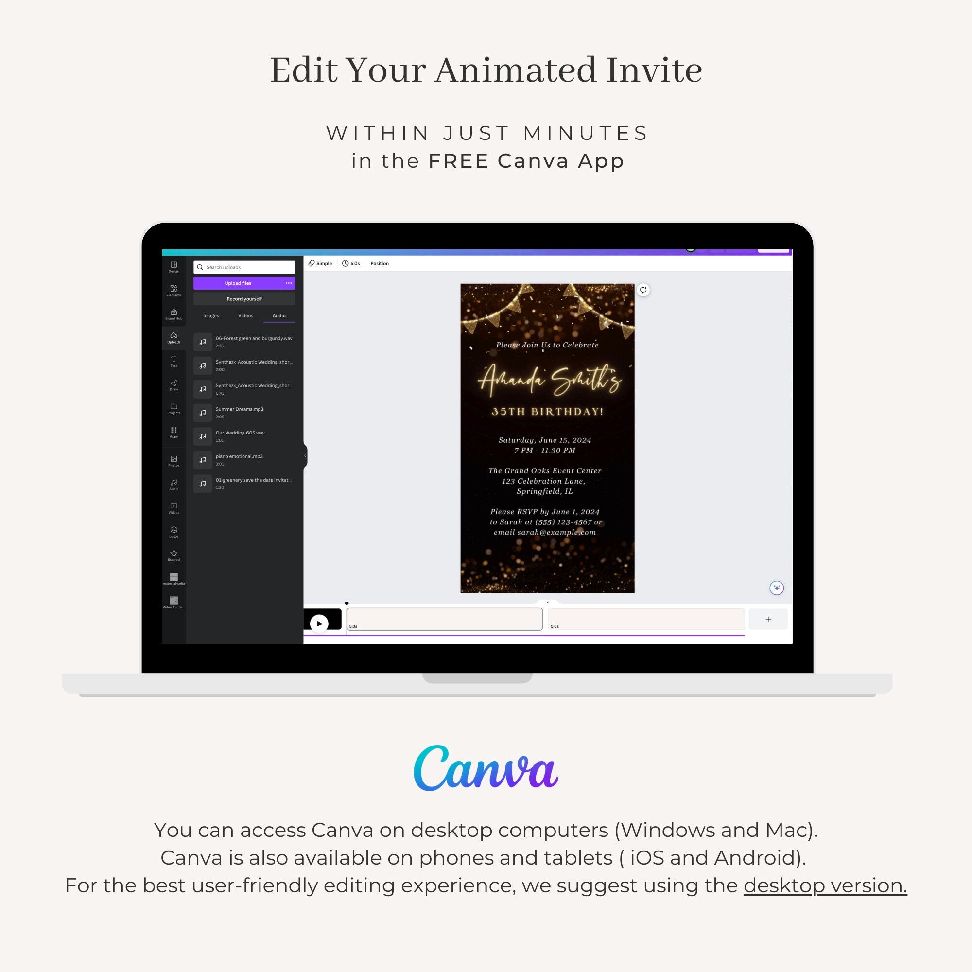 LUSTER Video Invitation for Birthday Party - Black