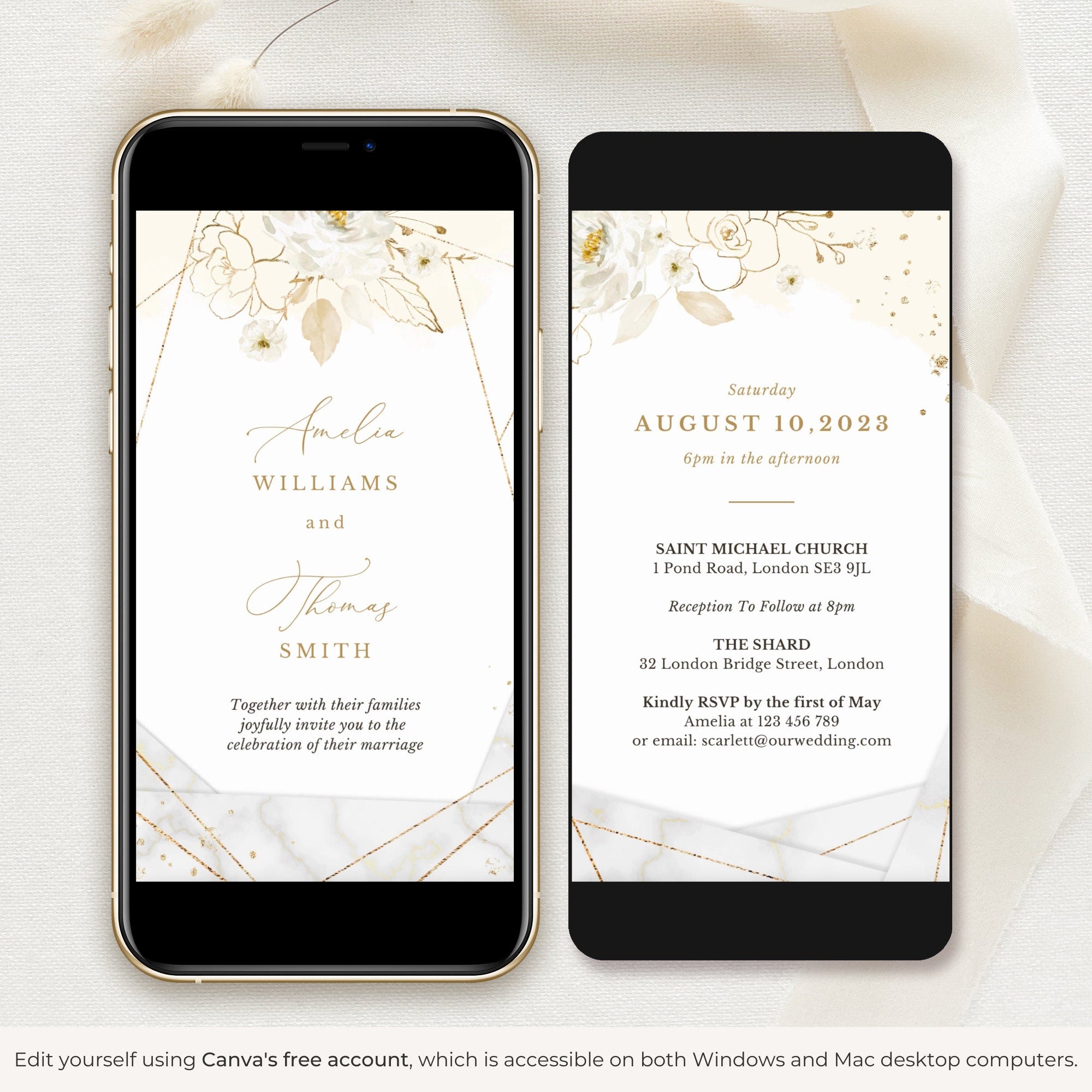 DORA Wedding Invitation Video Template - Ivory &amp; Gold