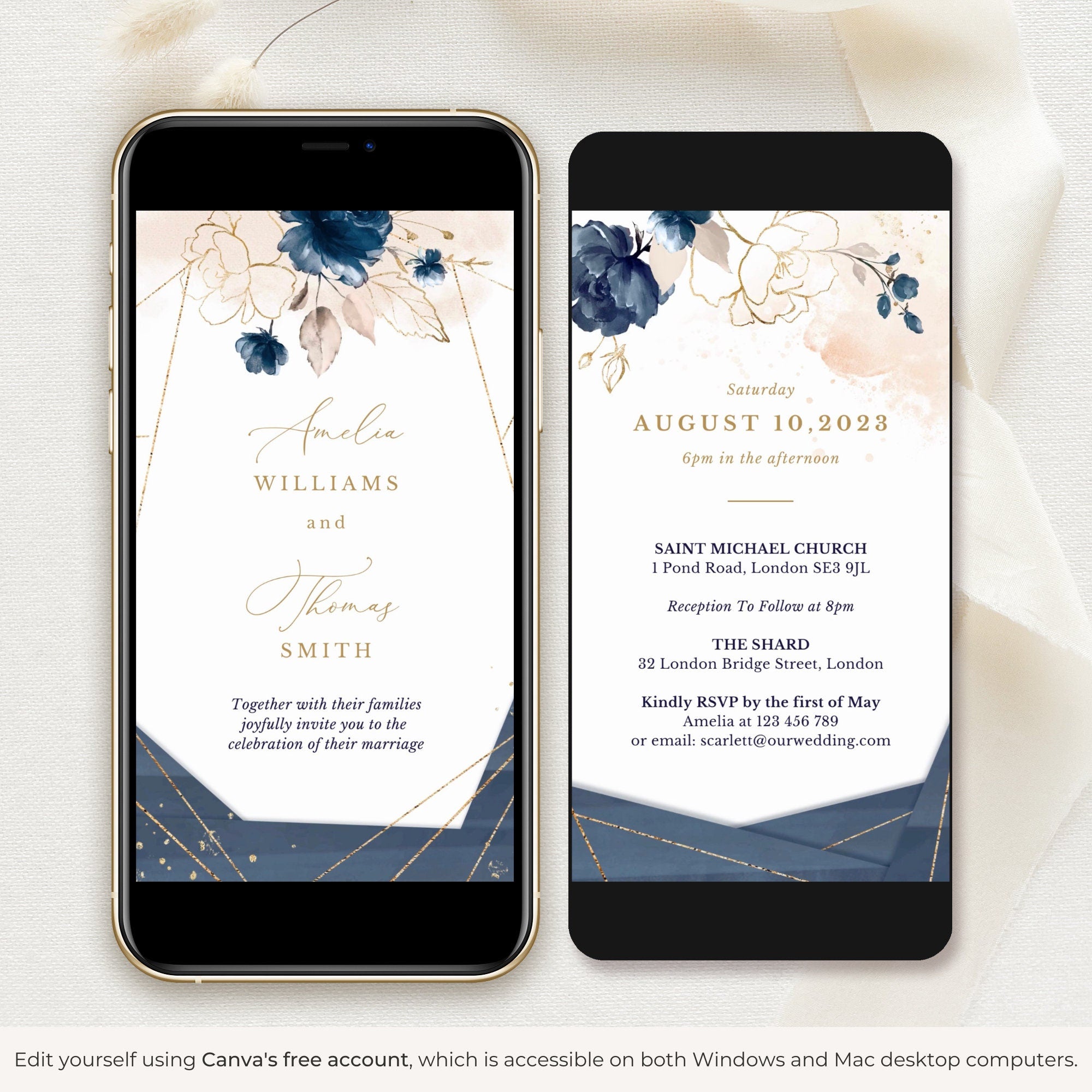 ANTEA Wedding Invitation Video Template - Blush &amp; Navy