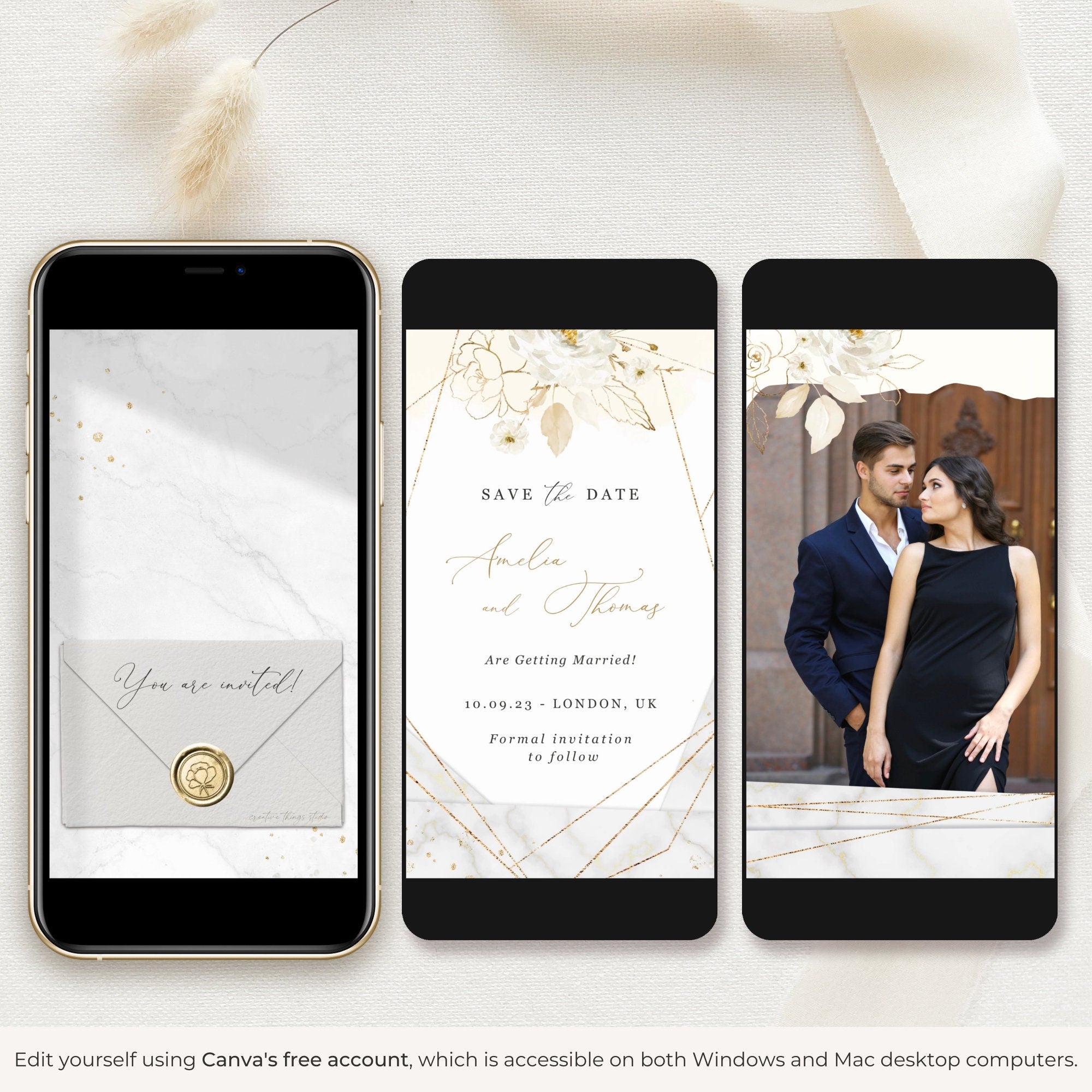 DORA Save the Date Video Template - Ivory &amp; Gold