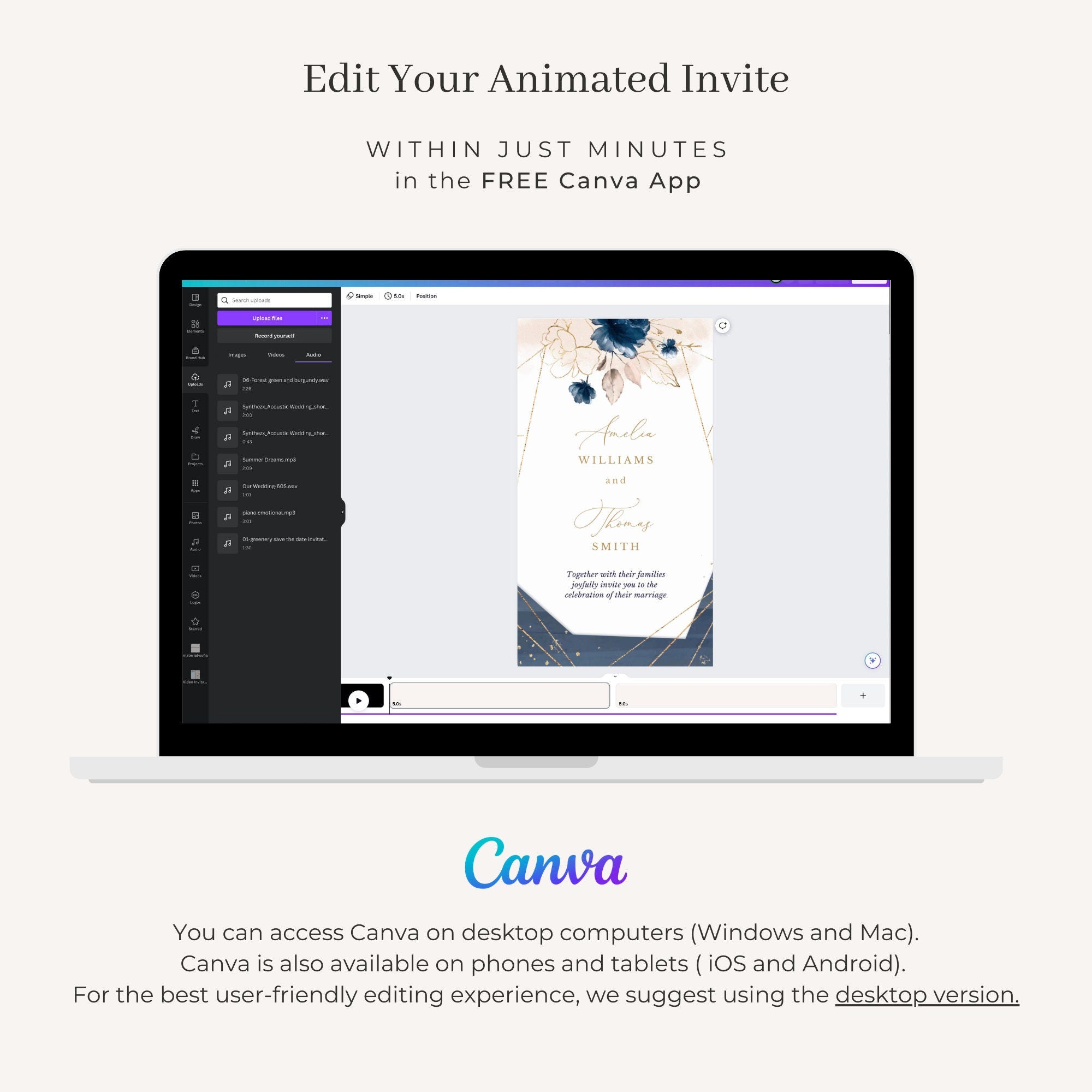 ANTEA Wedding Invitation Video Template - Blush &amp; Navy
